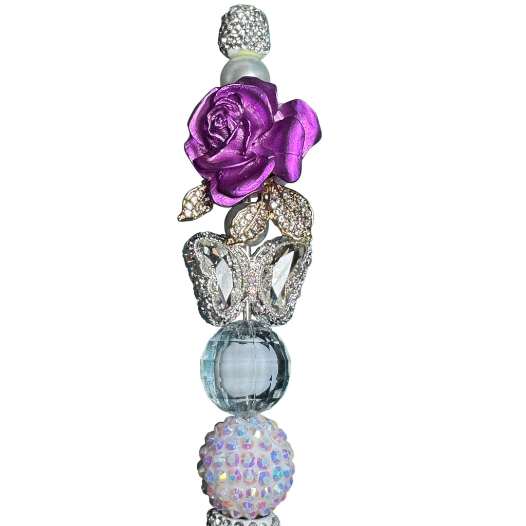 Decorative Rhinestone Ballpoint Pen With Purple Rose Butterfly & Crystal Accents Elegant Design For Writing Journaling Or Gifting