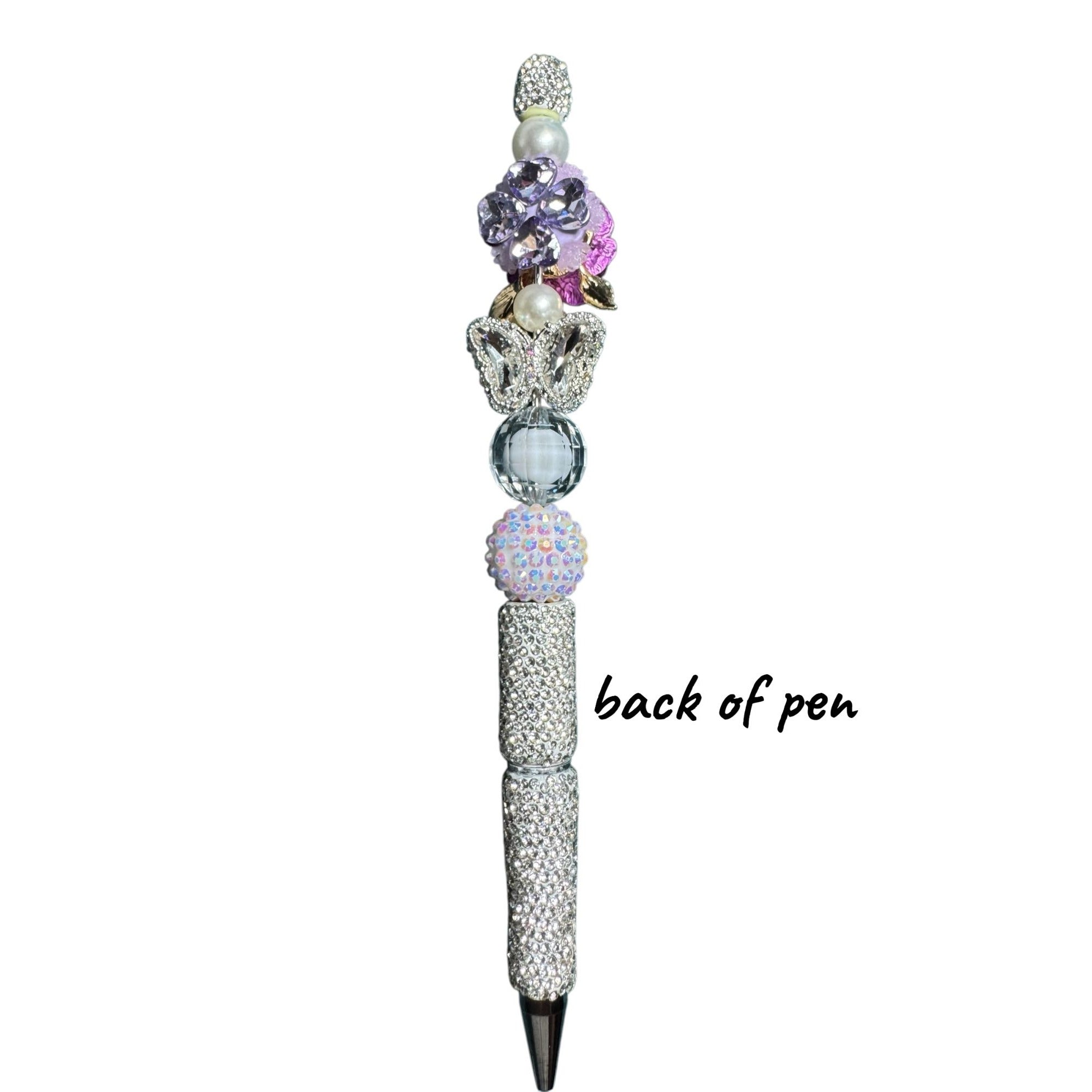 Decorative Rhinestone Ballpoint Pen With Purple Rose Butterfly & Crystal Accents Elegant Design For Writing Journaling Or Gifting
