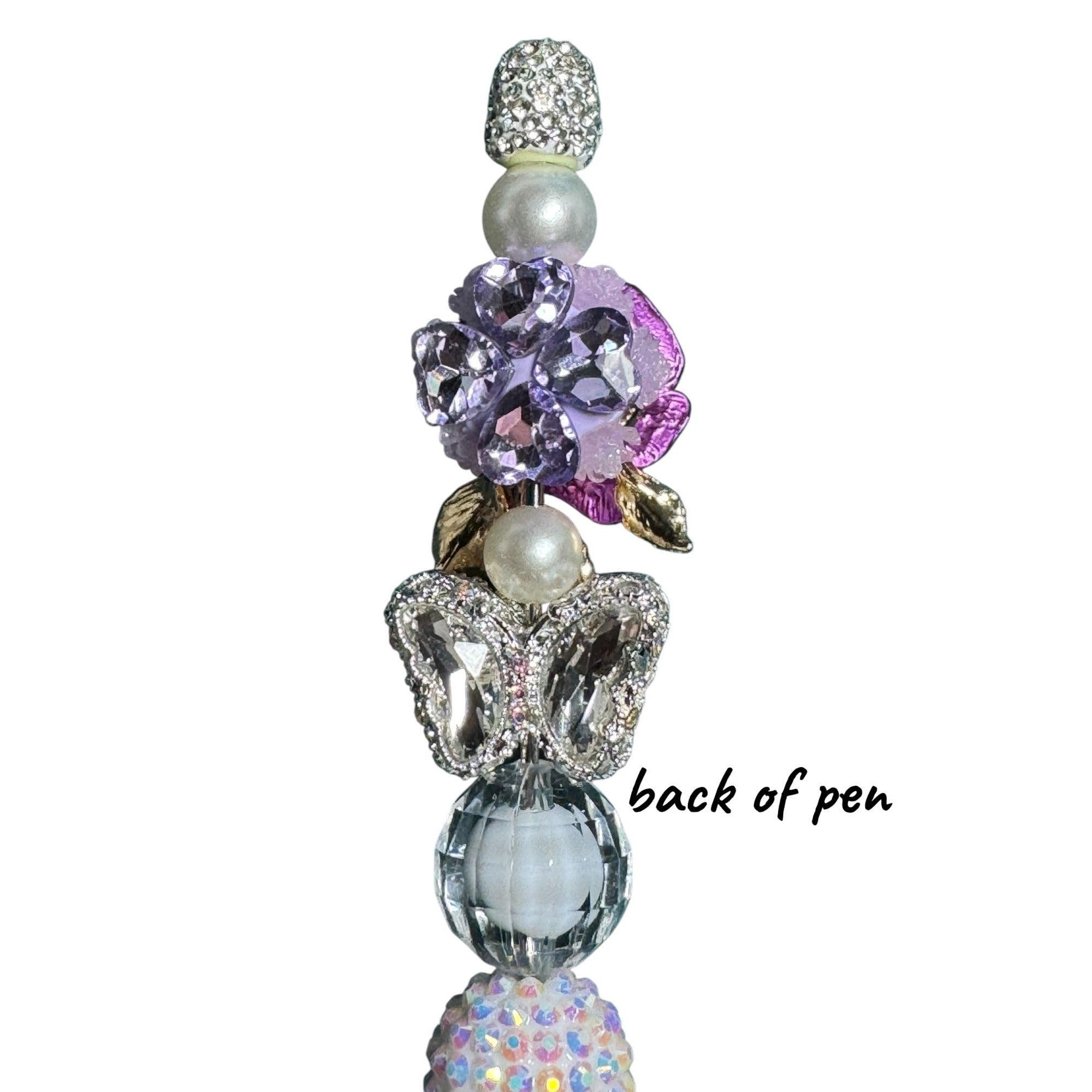 Decorative Rhinestone Ballpoint Pen With Purple Rose Butterfly & Crystal Accents Elegant Design For Writing Journaling Or Gifting
