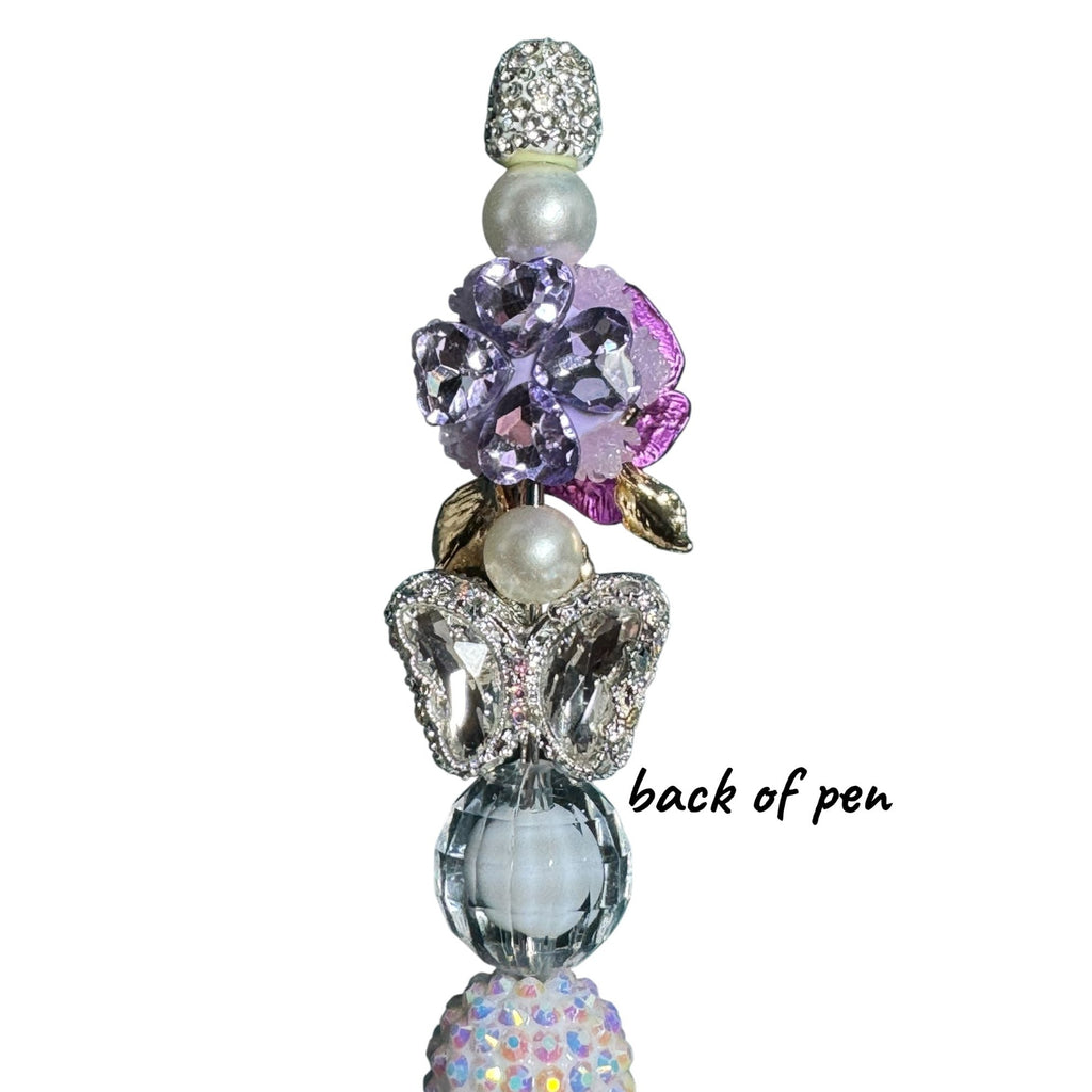 Decorative Rhinestone Ballpoint Pen With Purple Rose Butterfly & Crystal Accents Elegant Design For Writing Journaling Or Gifting