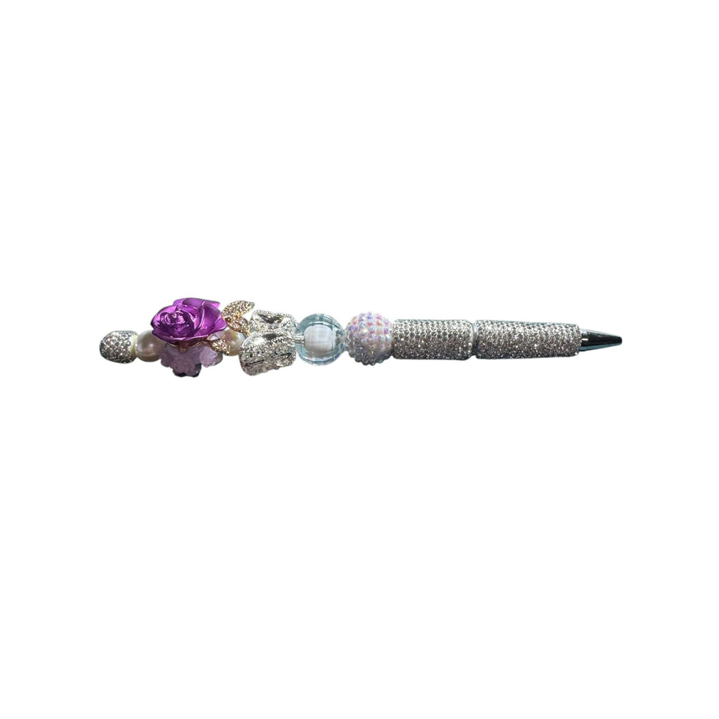 Decorative Rhinestone Ballpoint Pen With Purple Rose Butterfly & Crystal Accents Elegant Design For Writing Journaling Or Gifting