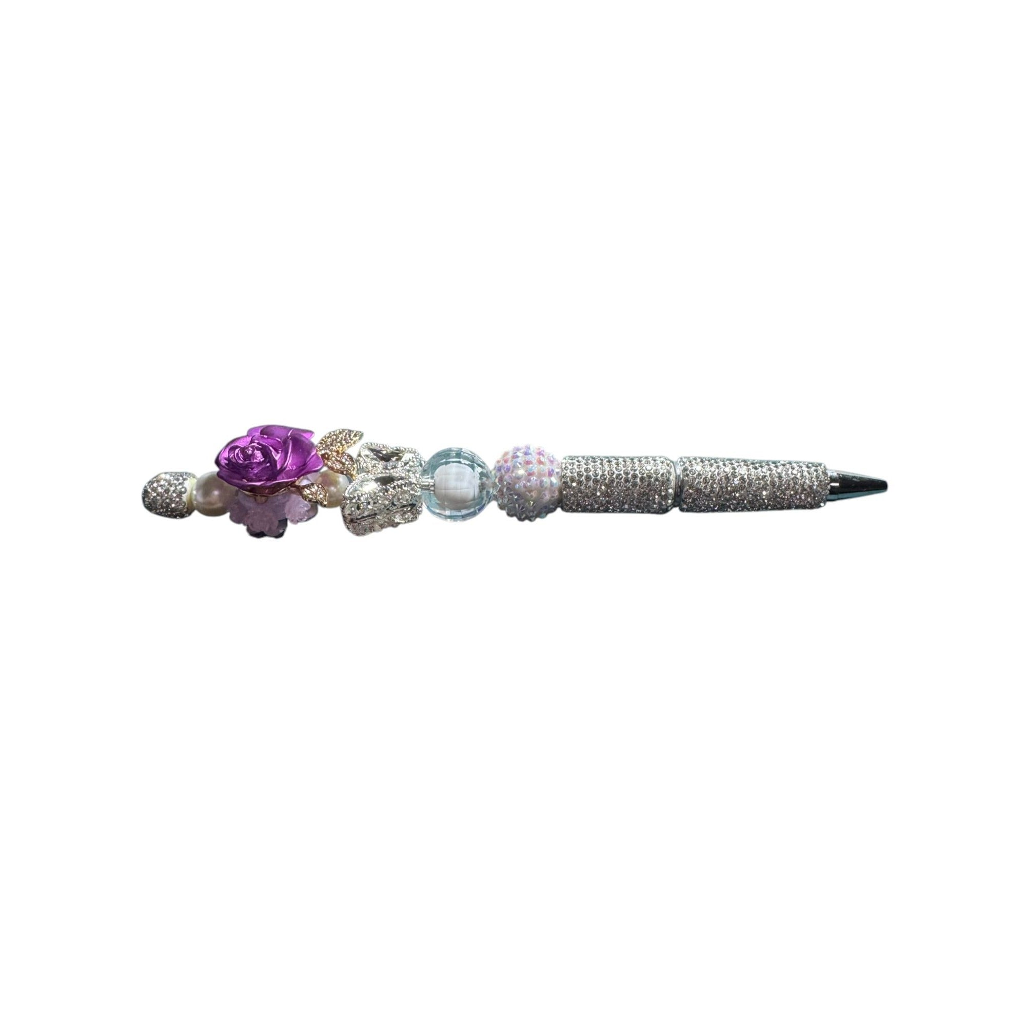 Decorative Rhinestone Ballpoint Pen With Purple Rose Butterfly & Crystal Accents Elegant Design For Writing Journaling Or Gifting