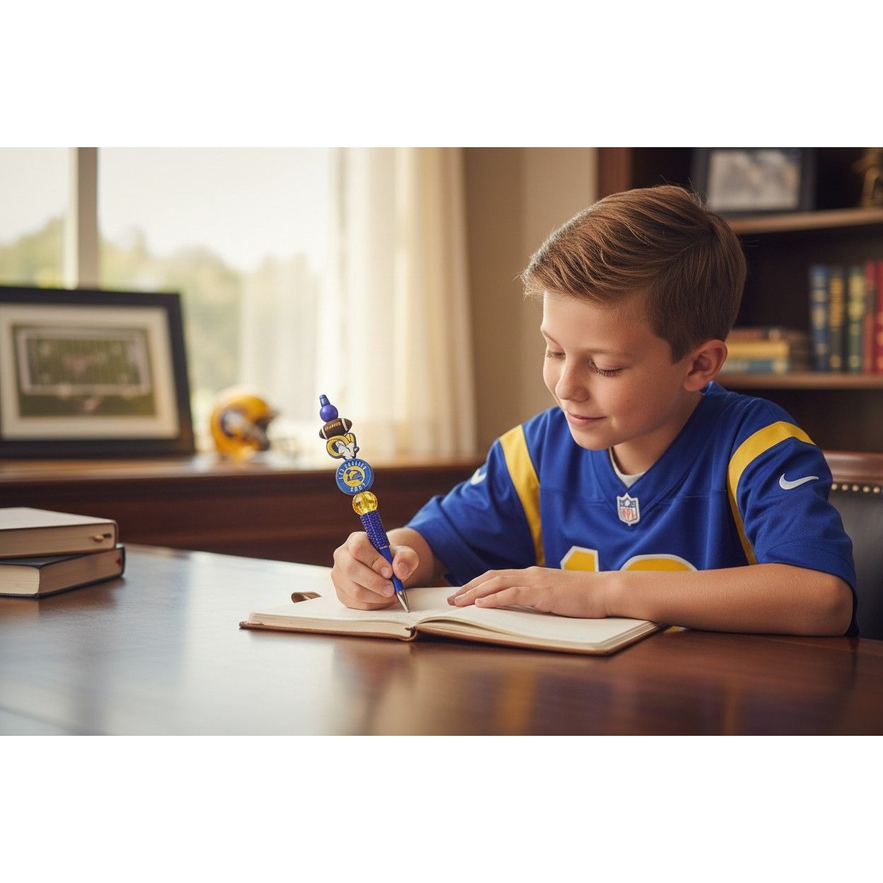 Los Angeles Rams Themed Decorative Pen With Beaded Handle And Team Logos