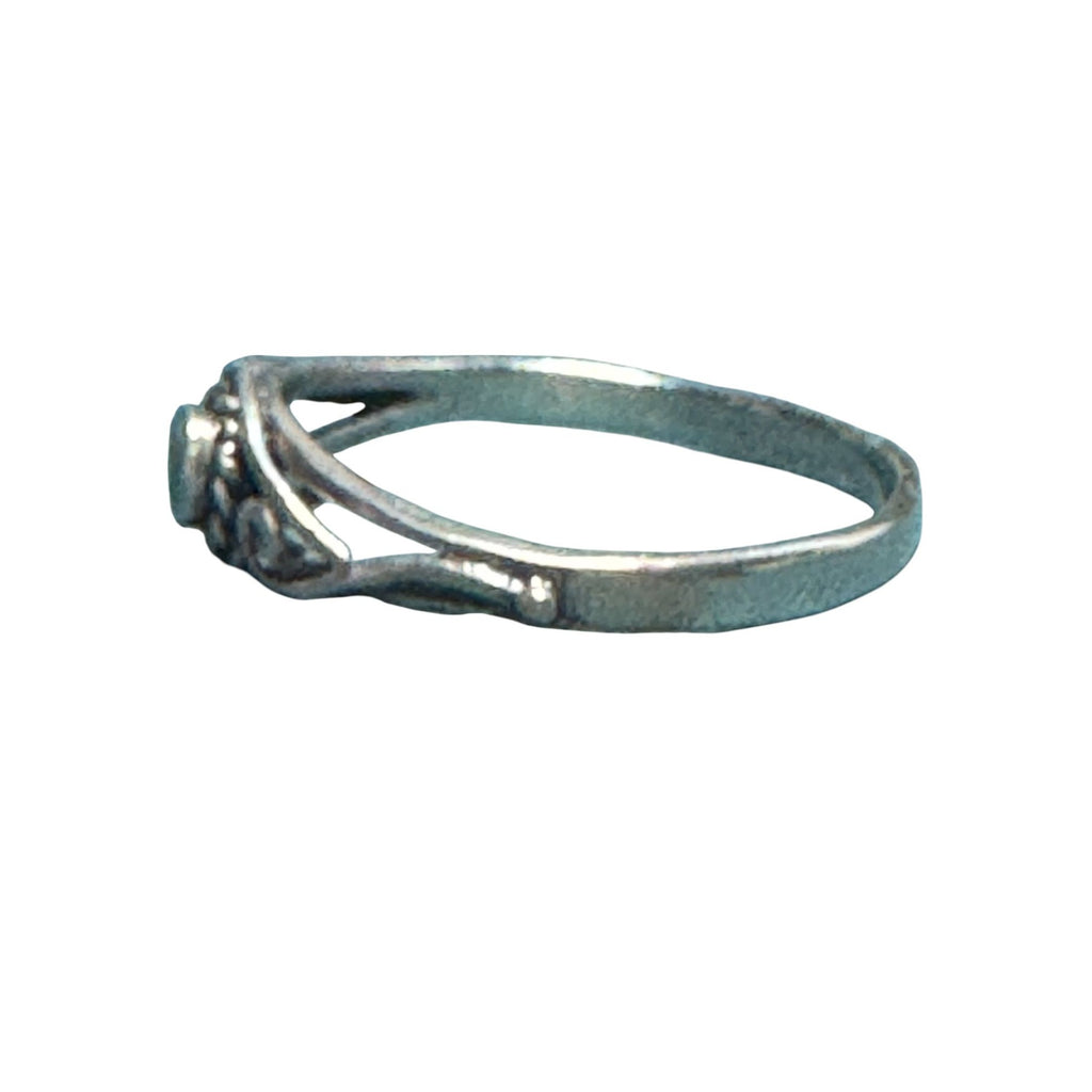 Vintage Sterling Silver Turquoise Ring With Intricate Scrollwork Band Design