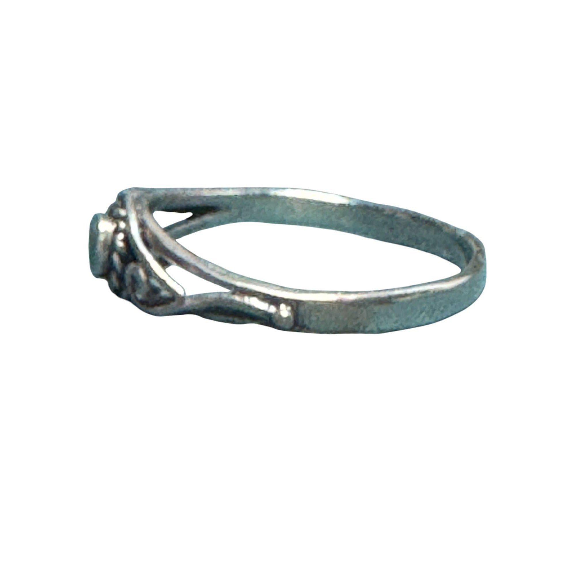 Vintage Sterling Silver Turquoise Ring With Intricate Scrollwork Band Design