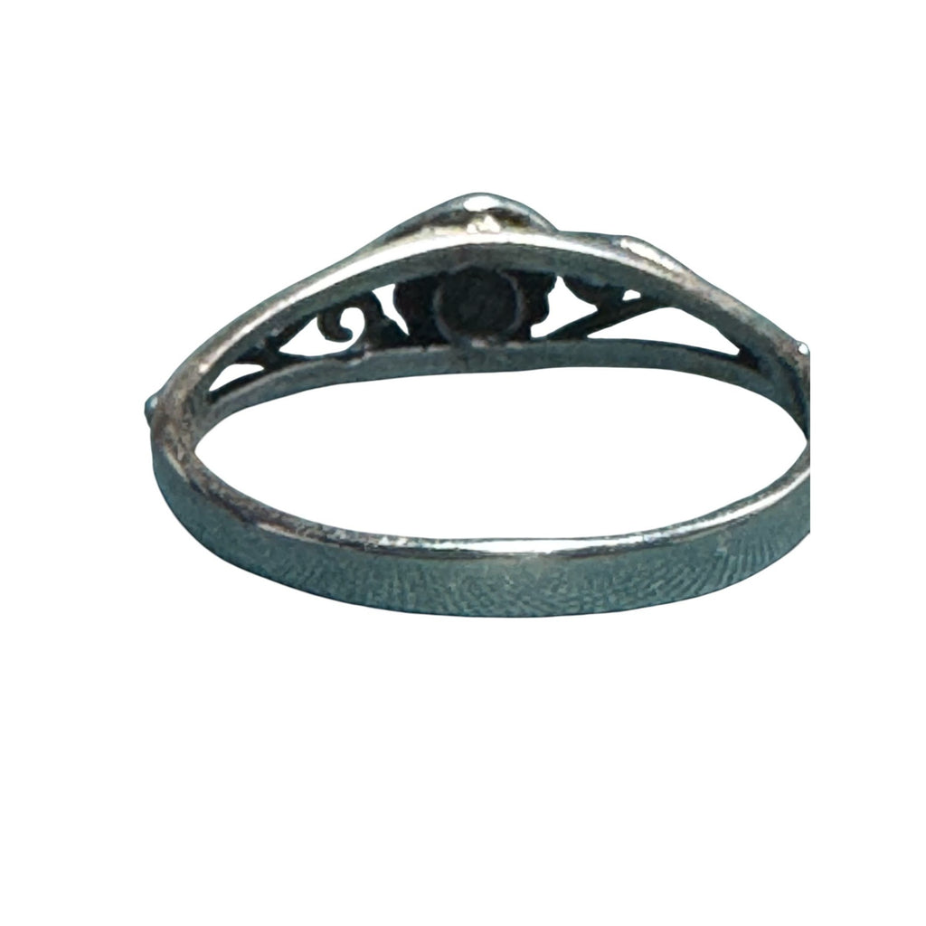 Vintage Sterling Silver Turquoise Ring With Intricate Scrollwork Band Design
