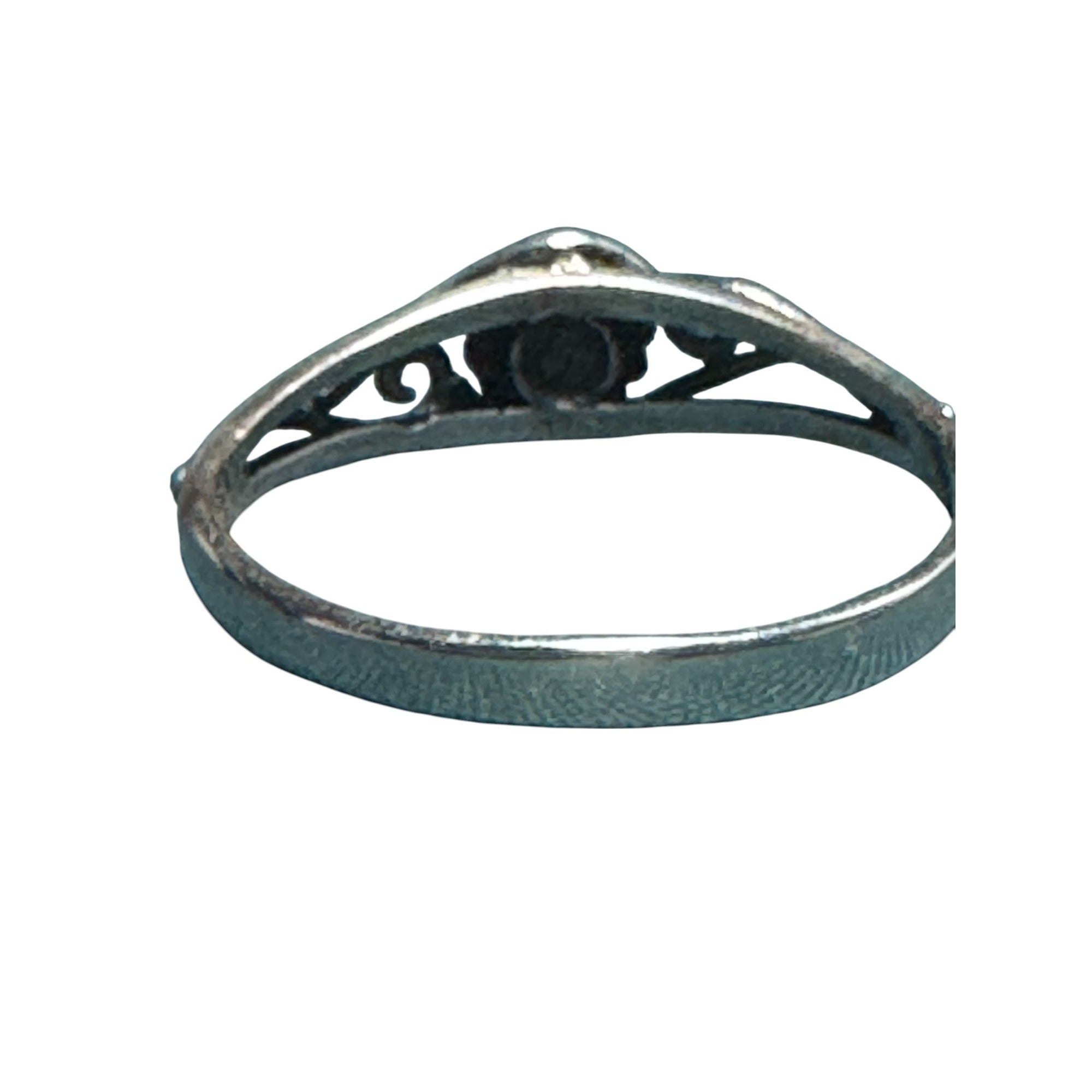 Vintage Sterling Silver Turquoise Ring With Intricate Scrollwork Band Design