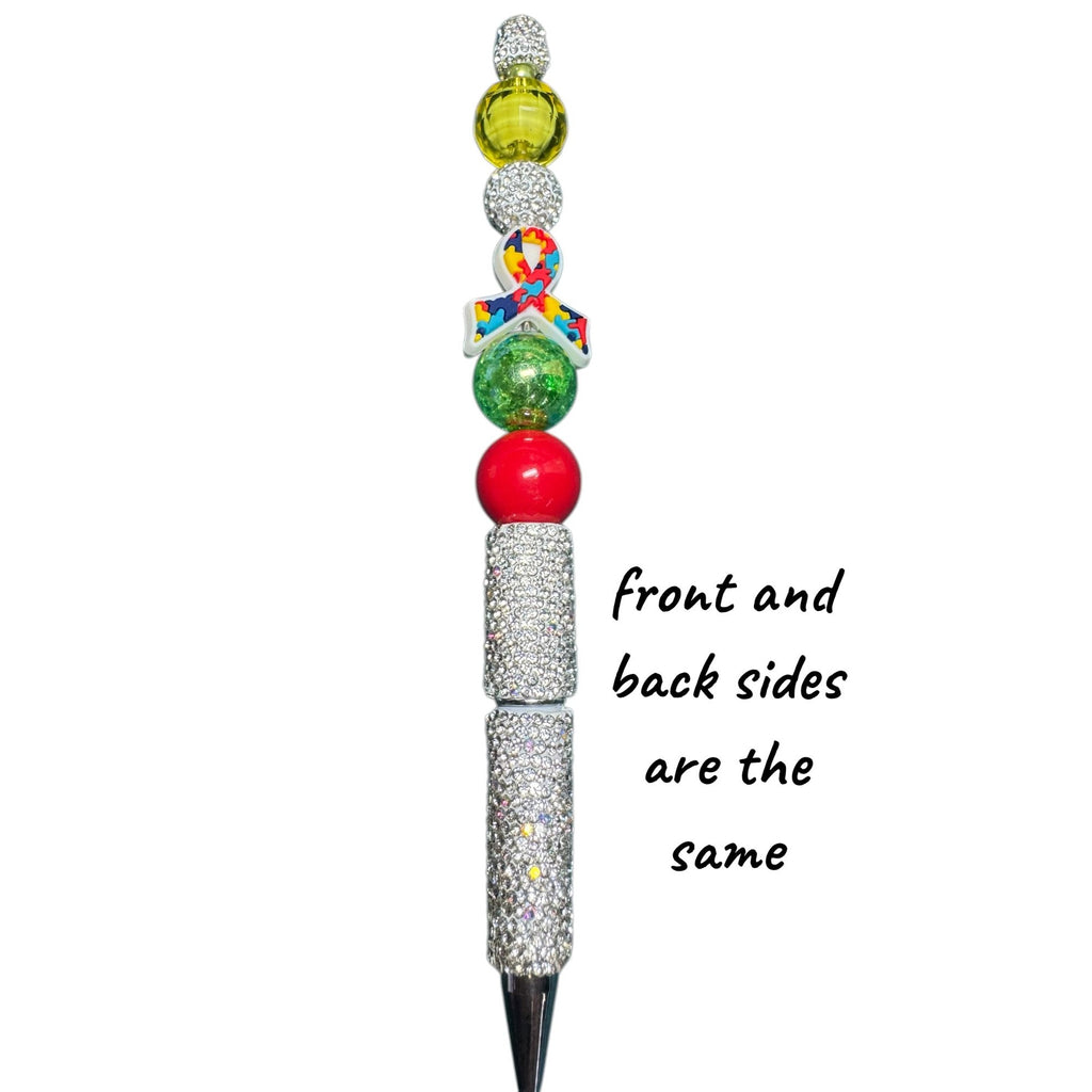Colorful Beaded Ballpoint Pen With Puzzle Ribbon Design For Autism Awareness