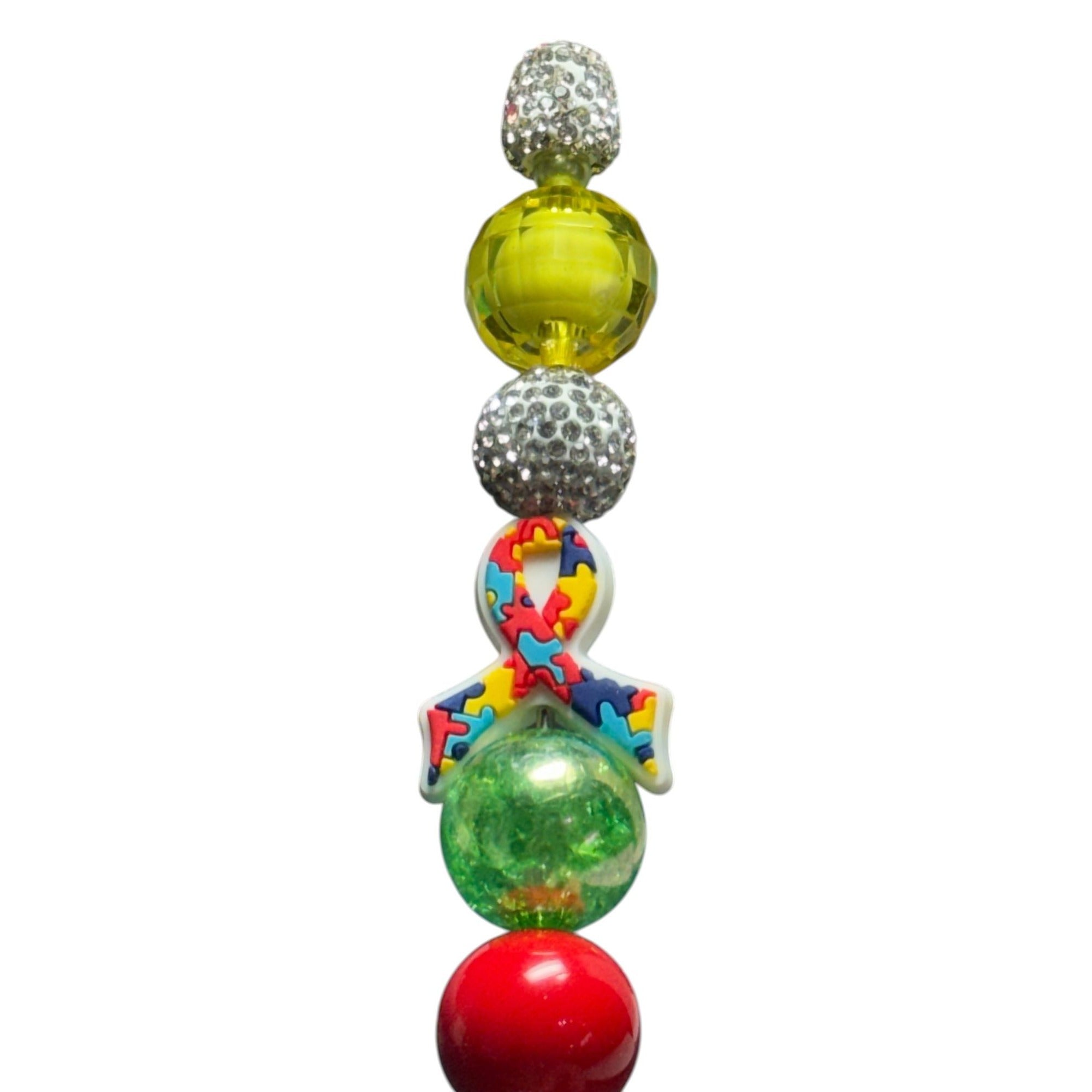 Colorful Beaded Ballpoint Pen With Puzzle Ribbon Design For Autism Awareness