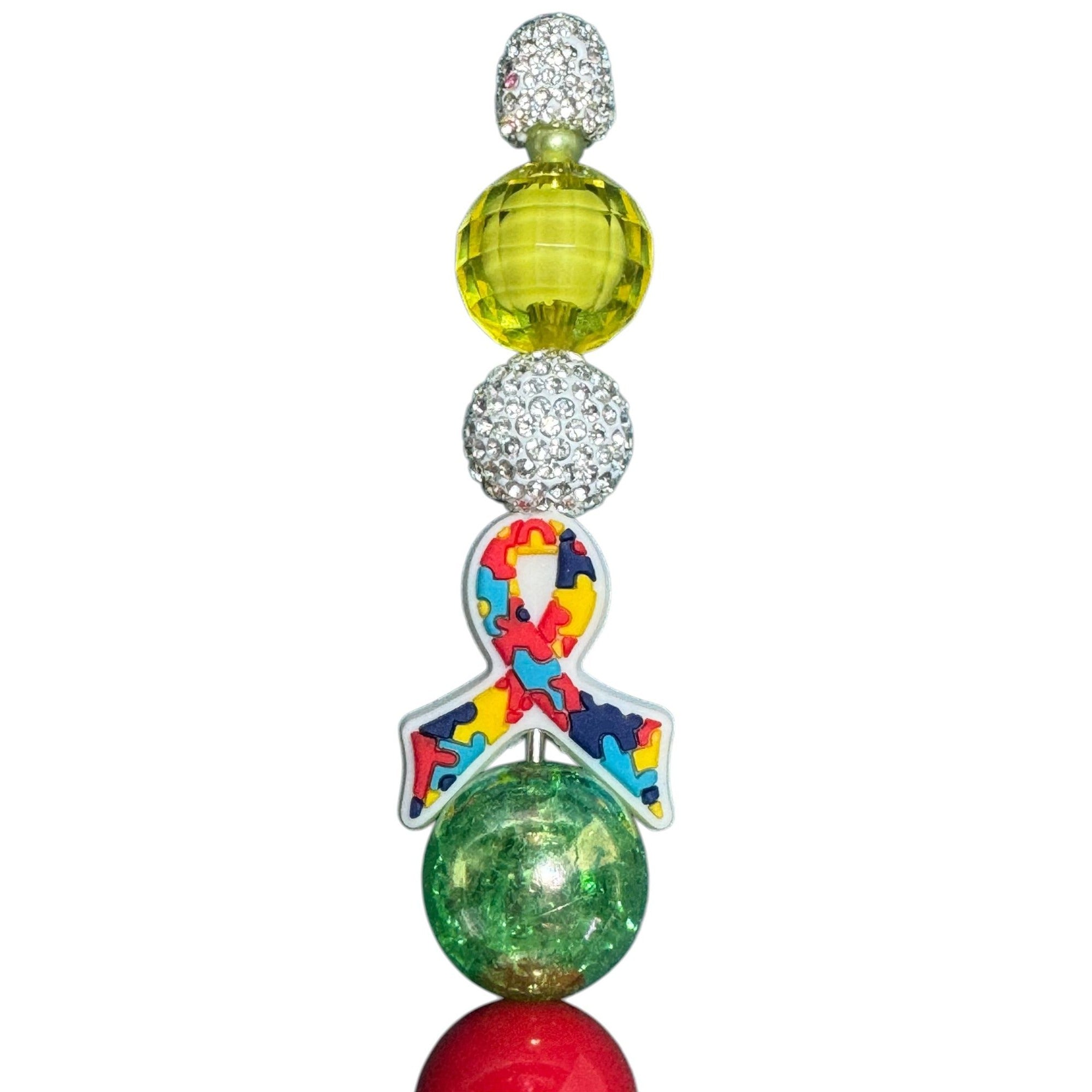 Colorful Beaded Ballpoint Pen With Puzzle Ribbon Design For Autism Awareness