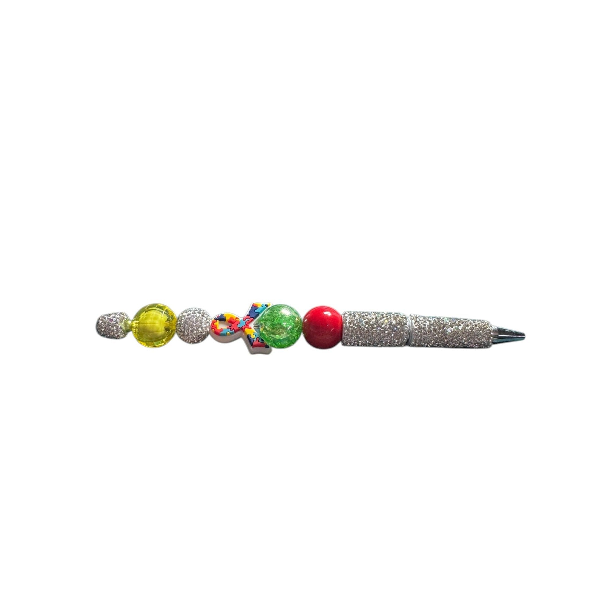 Colorful Beaded Ballpoint Pen With Puzzle Ribbon Design For Autism Awareness
