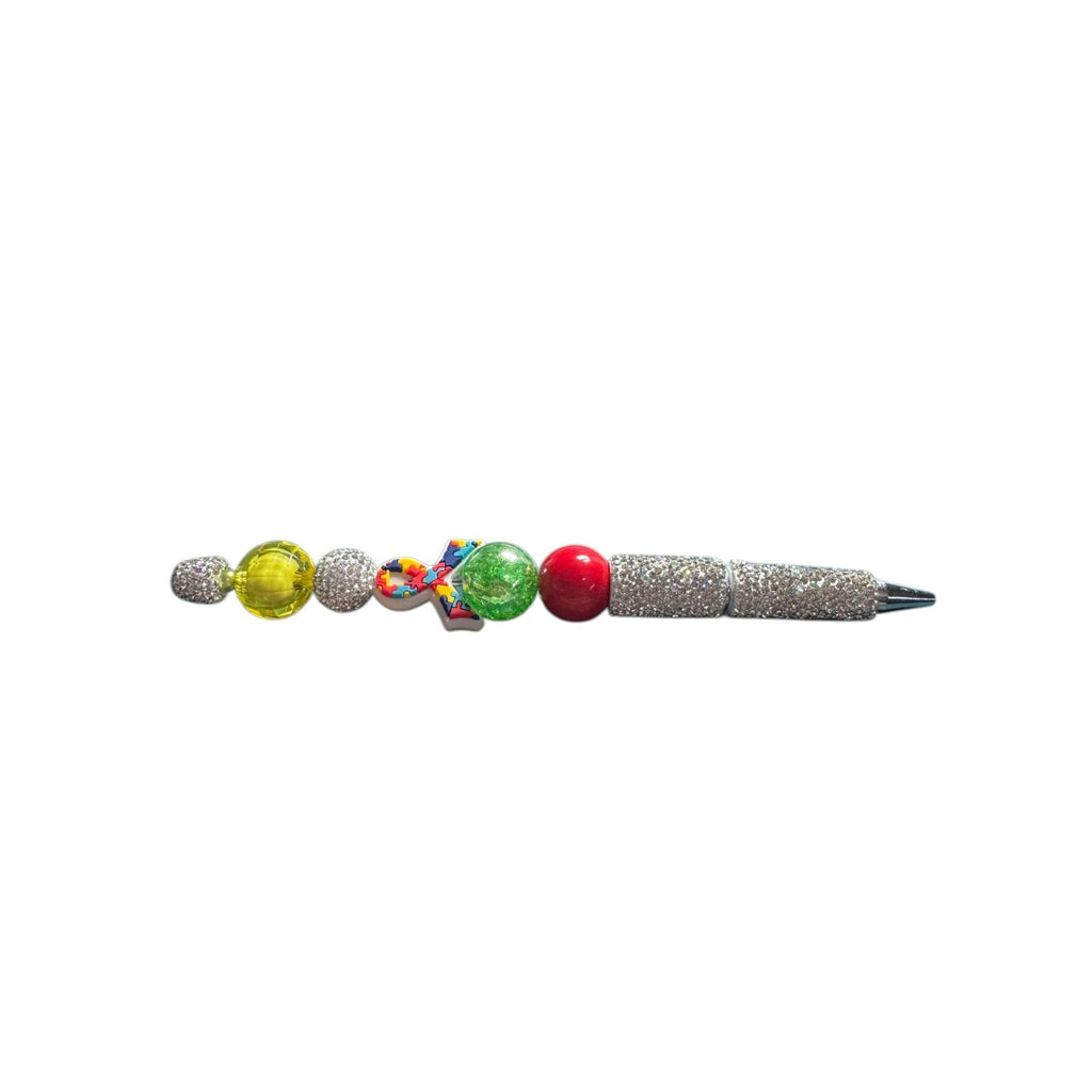 Colorful Beaded Ballpoint Pen With Puzzle Ribbon Design For Autism Awareness