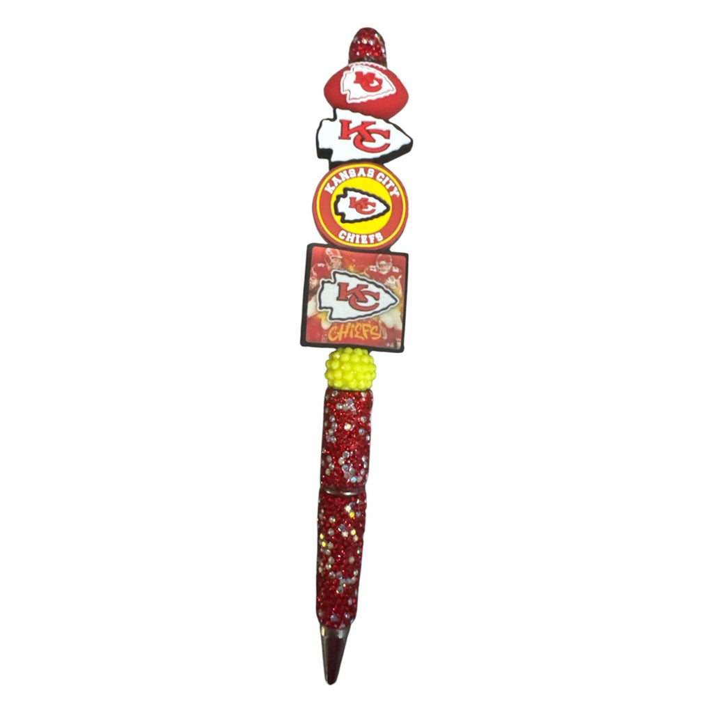 Kansas City Chiefs Themed Glitter Pen With Team Logos & Beaded Design