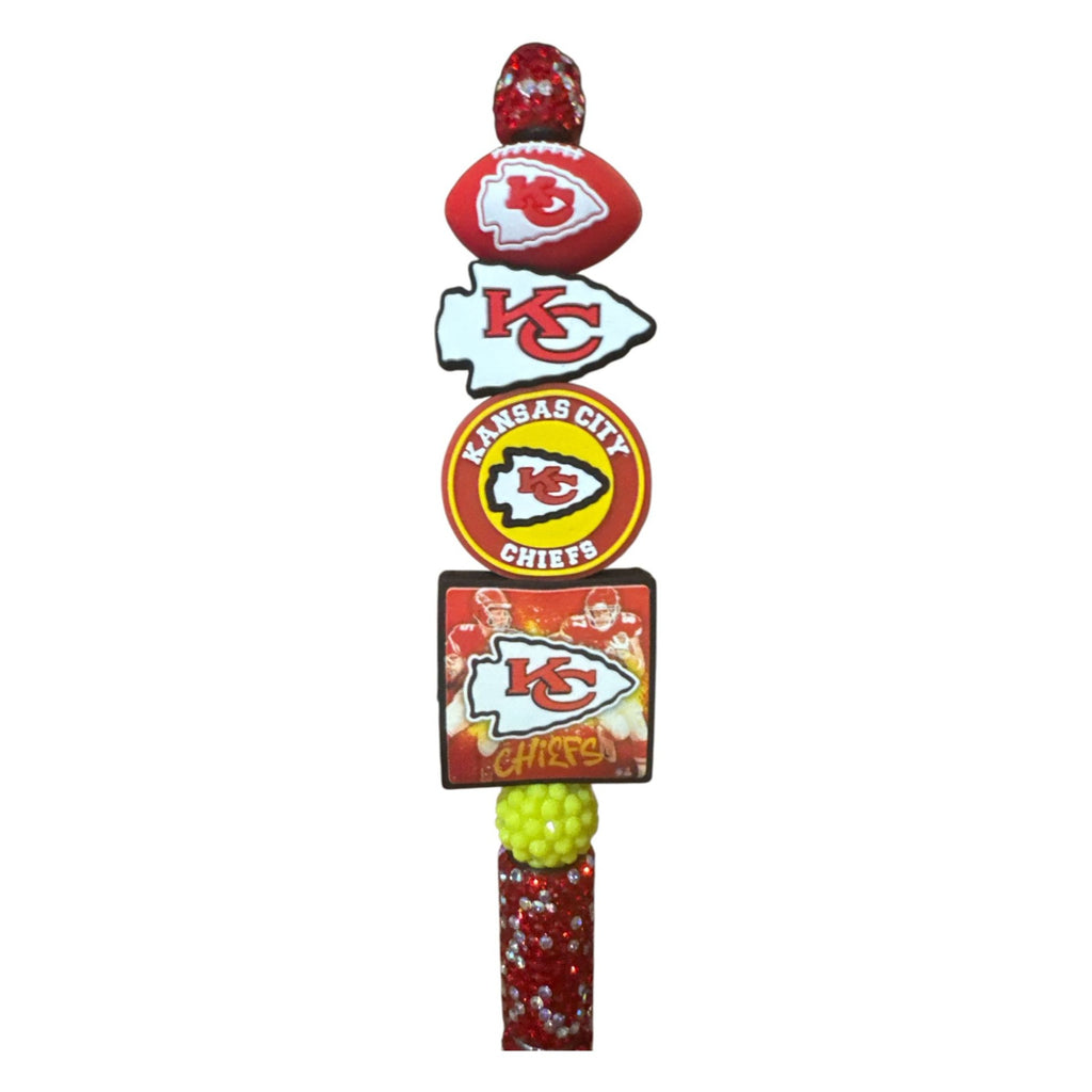 Kansas City Chiefs Themed Glitter Pen With Team Logos & Beaded Design