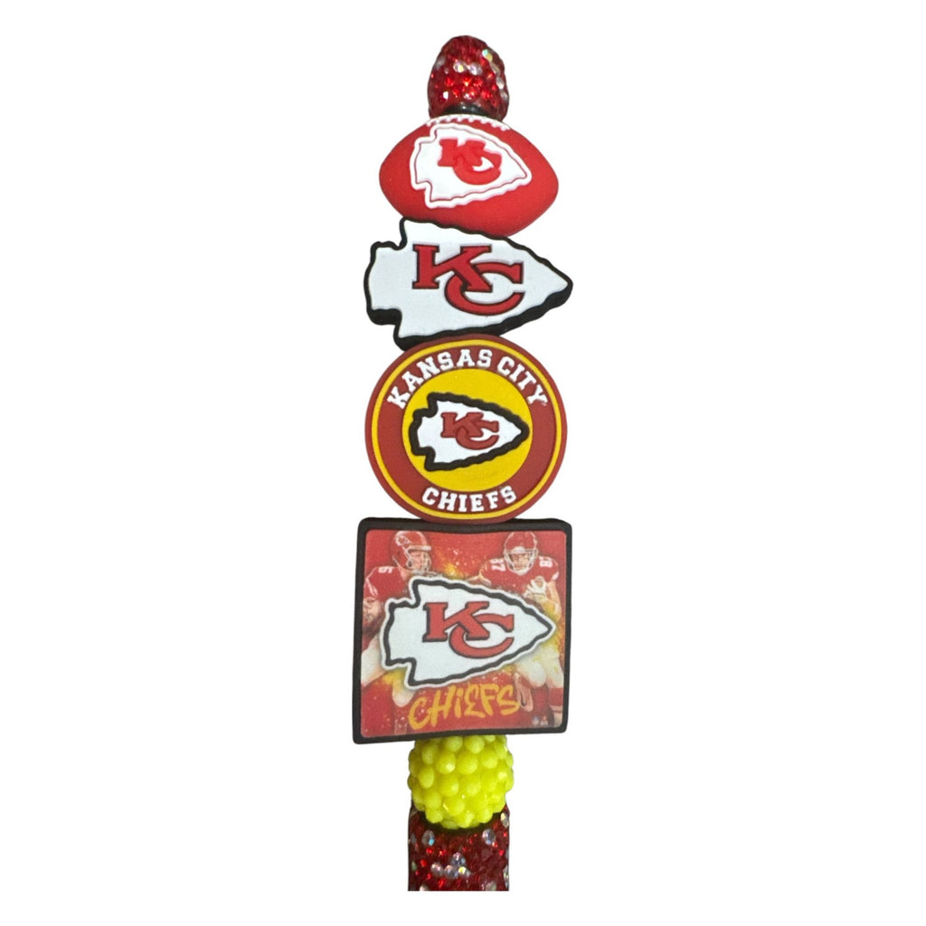 Kansas City Chiefs Themed Glitter Pen With Team Logos & Beaded Design