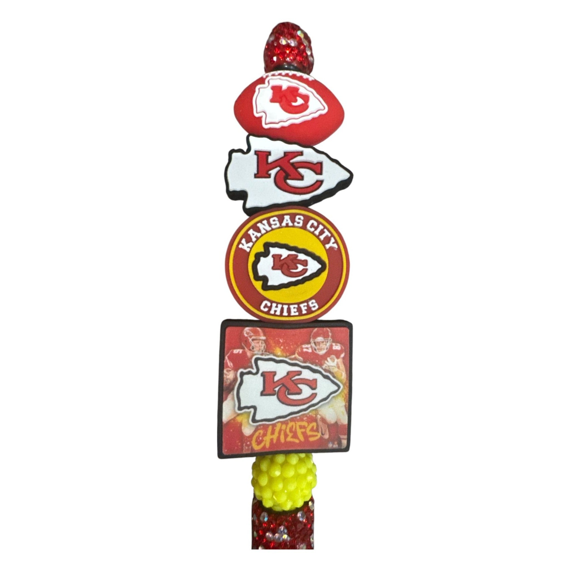 Kansas City Chiefs Themed Glitter Pen With Team Logos & Beaded Design