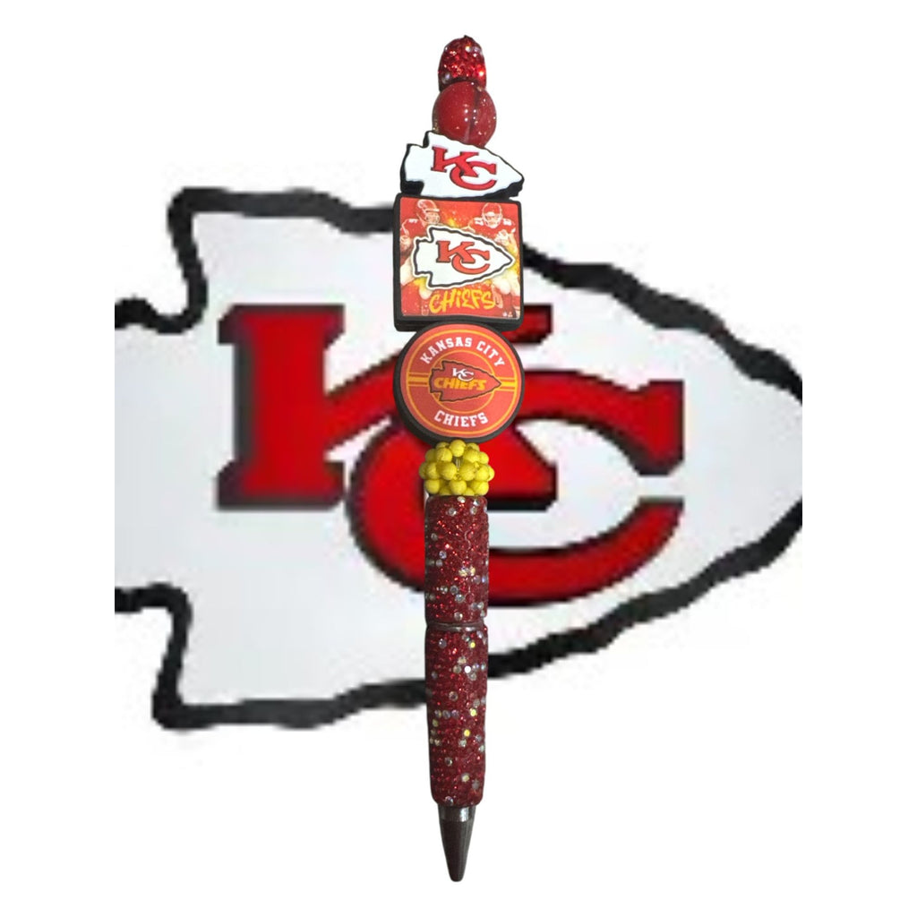 Kansas City Chiefs Themed Glitter Pen With Team Logos & Beaded Design