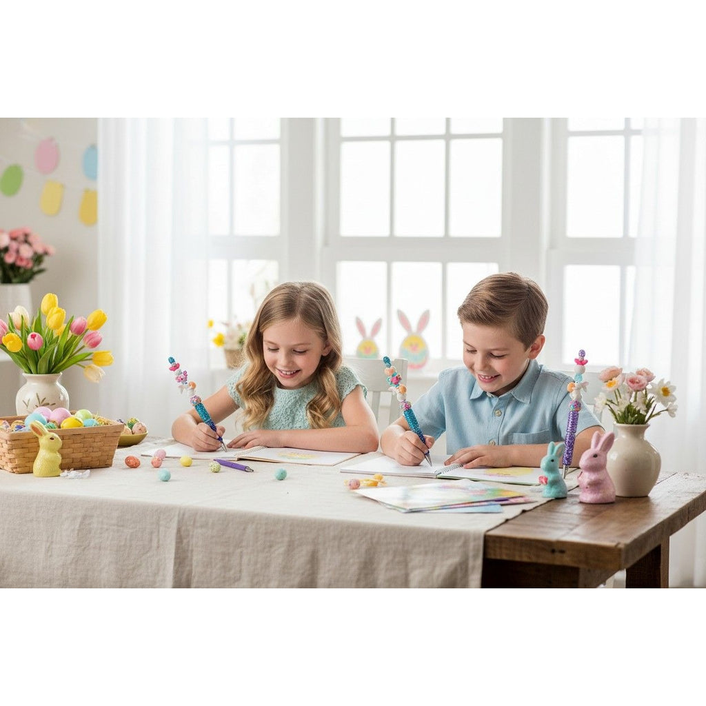 Easter-Themed Bunny & Glitter Beaded Pen With Rainbow Accents - Fun & Festive Writing Tool