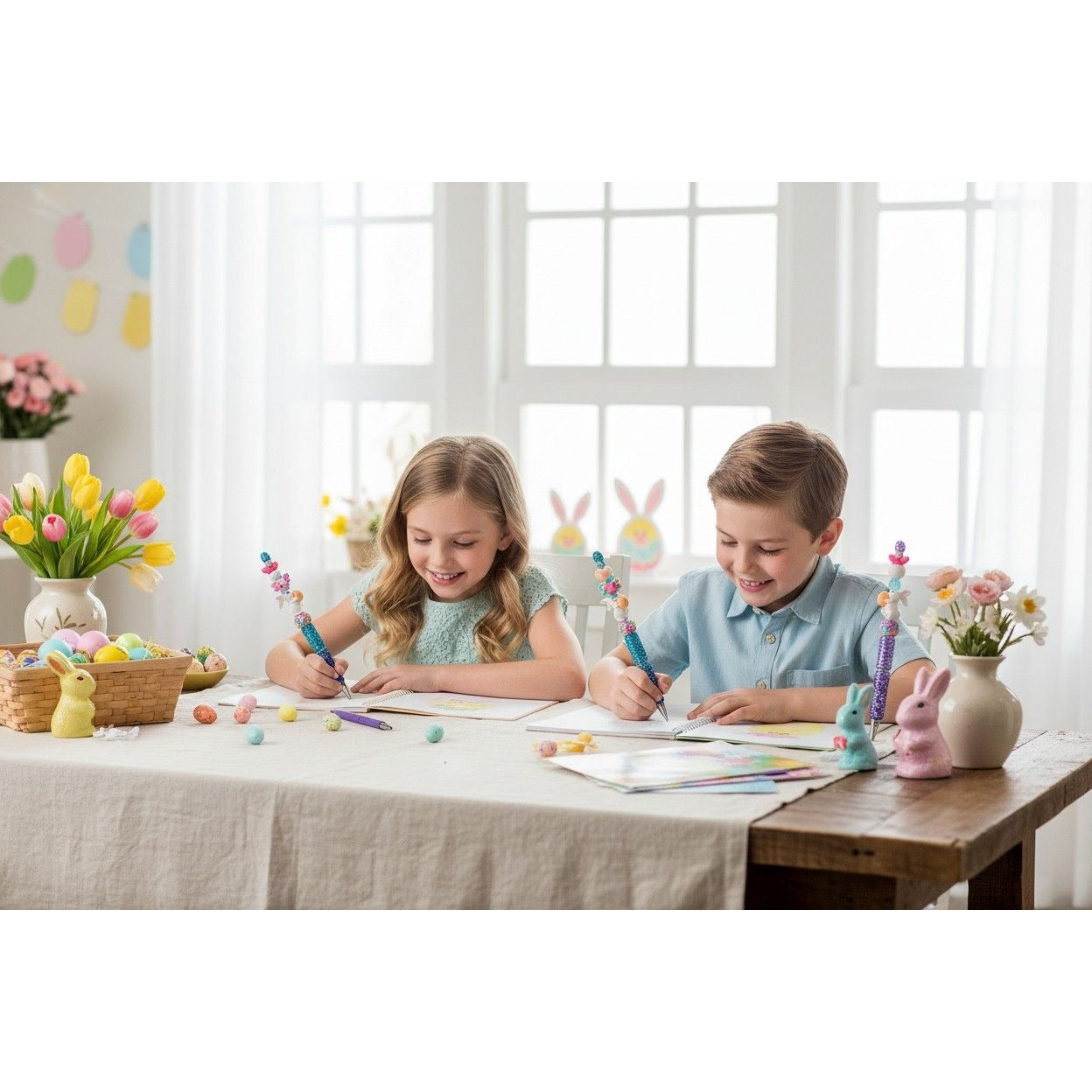Easter-Themed Bunny & Glitter Beaded Pen With Rainbow Accents - Fun & Festive Writing Tool
