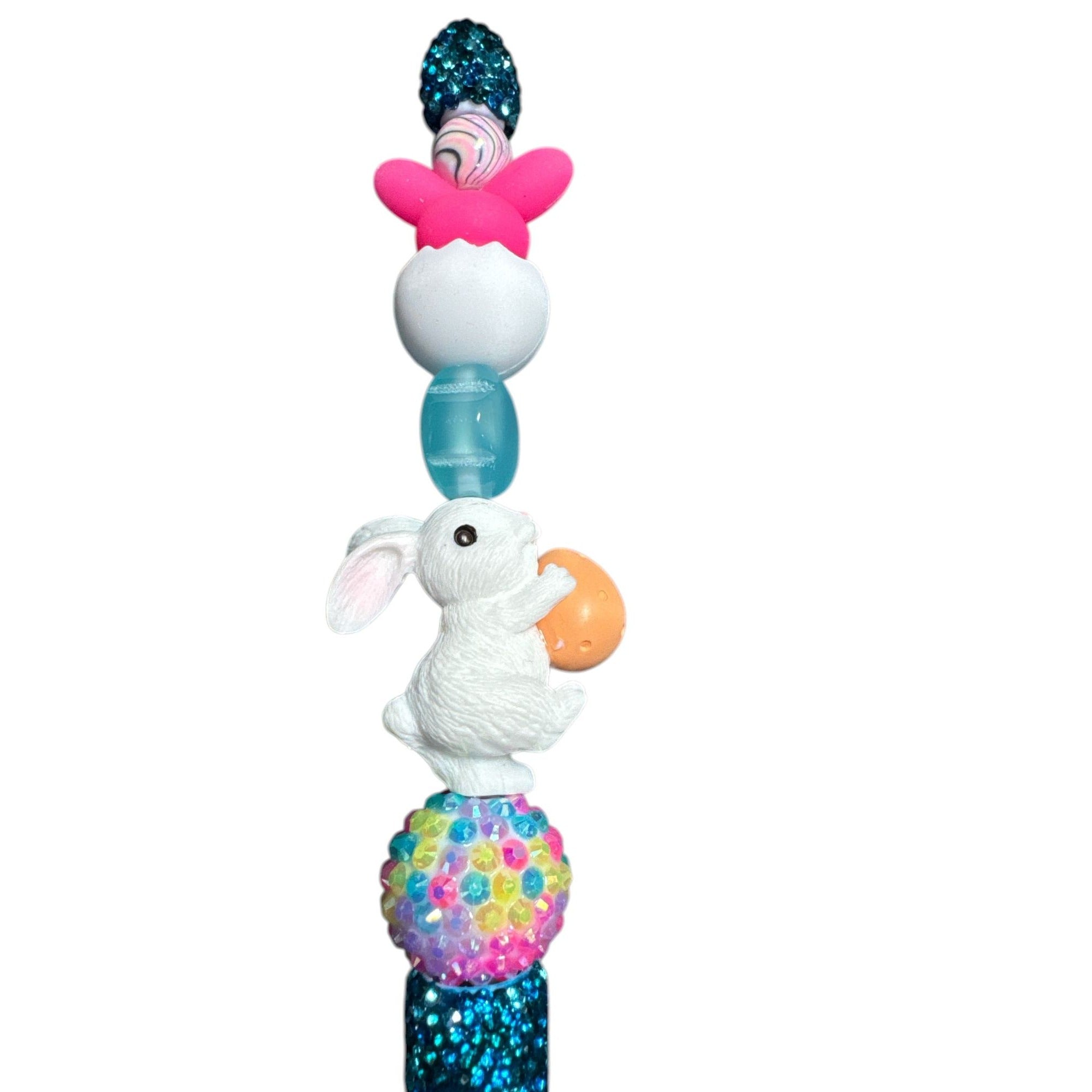 Easter-Themed Bunny & Glitter Beaded Pen With Rainbow Accents - Fun & Festive Writing Tool