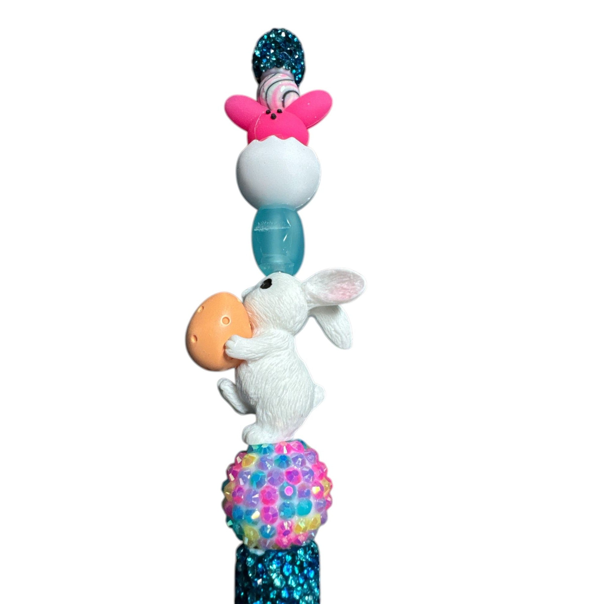 Easter-Themed Bunny & Glitter Beaded Pen With Rainbow Accents - Fun & Festive Writing Tool