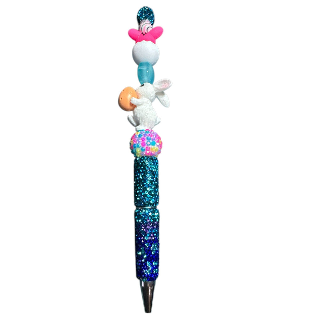 Easter-Themed Bunny & Glitter Beaded Pen With Rainbow Accents - Fun & Festive Writing Tool