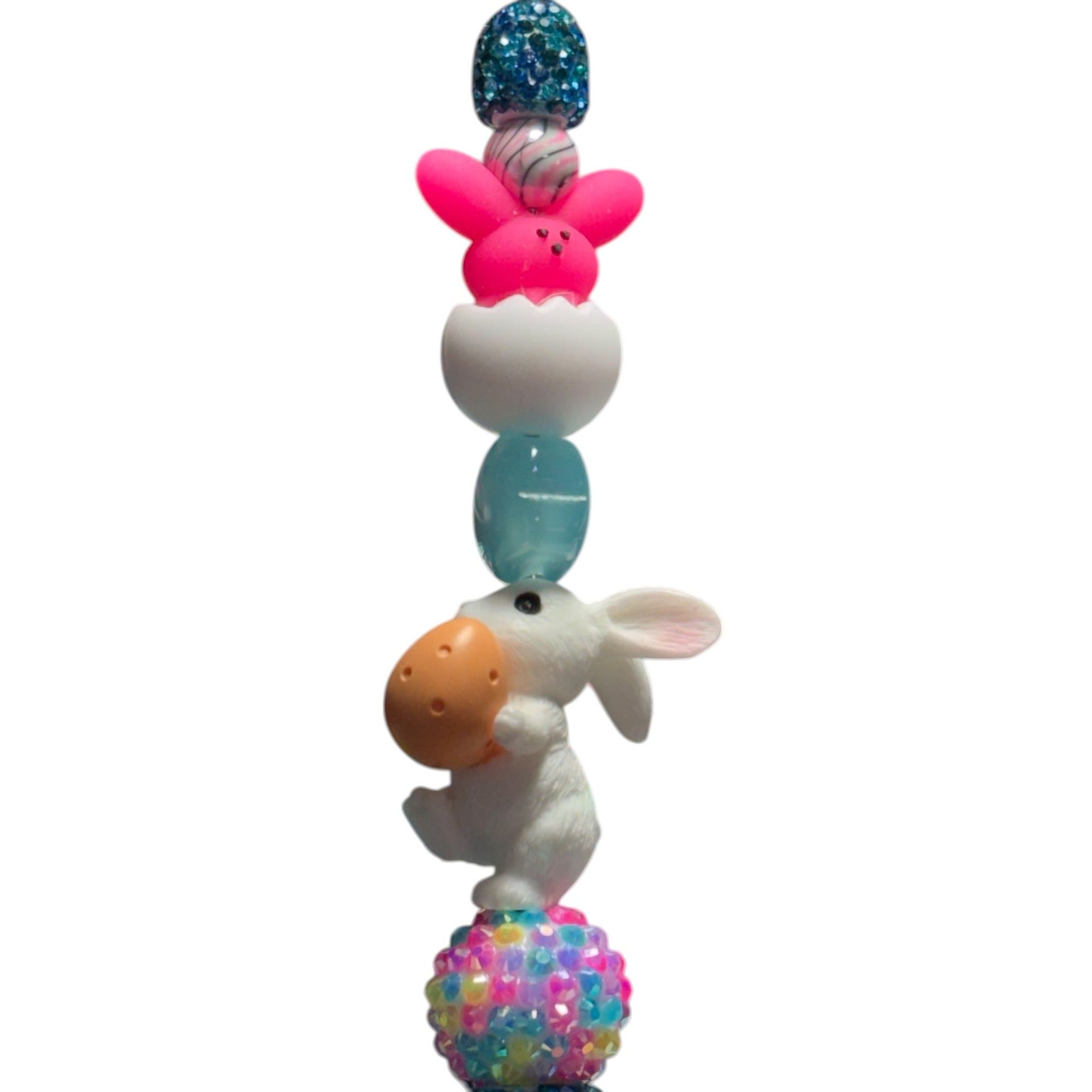 Easter-Themed Bunny & Glitter Beaded Pen With Rainbow Accents - Fun & Festive Writing Tool