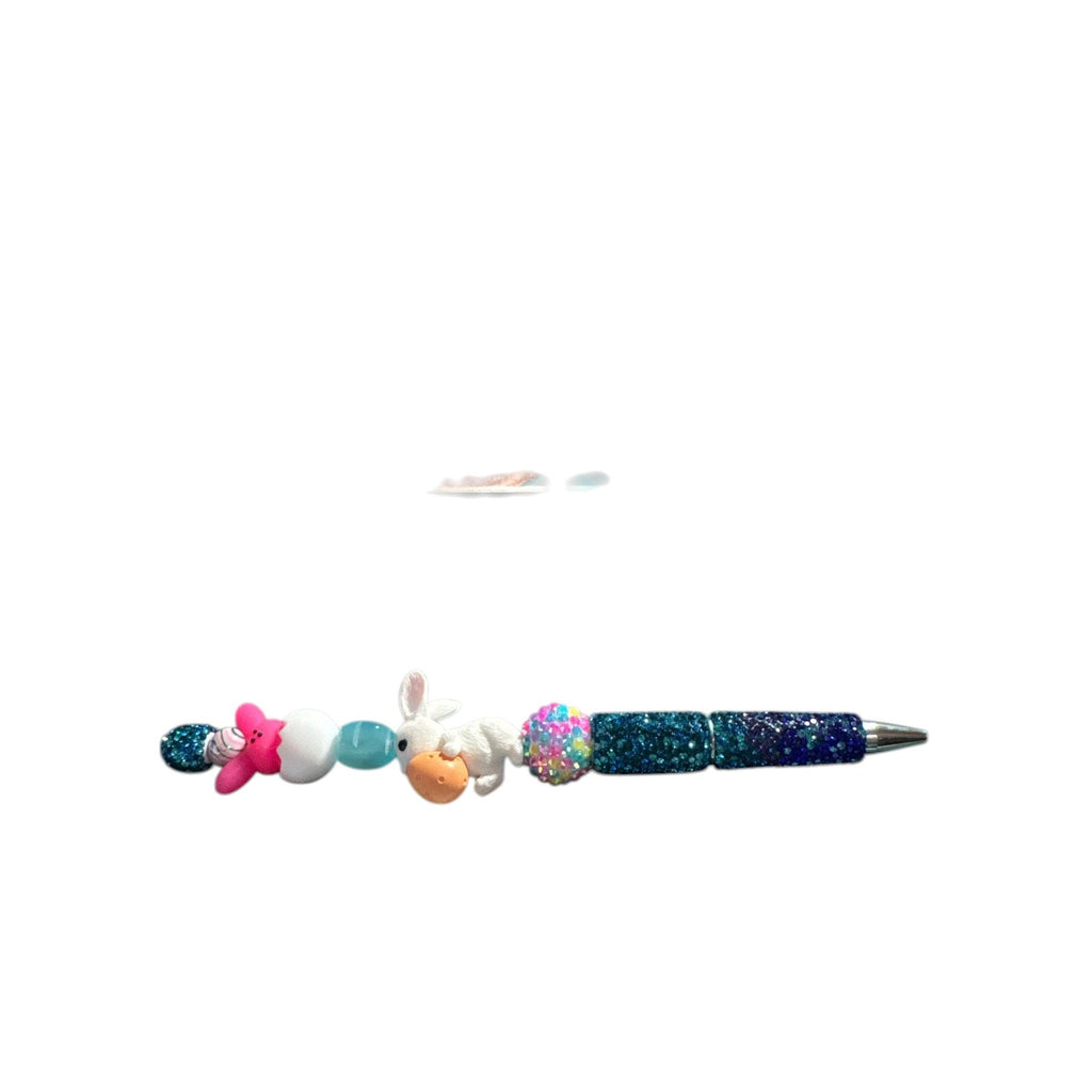 Easter-Themed Bunny & Glitter Beaded Pen With Rainbow Accents - Fun & Festive Writing Tool