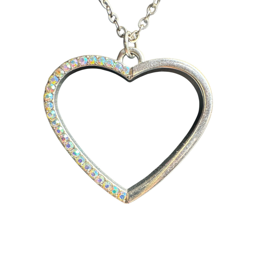 Crystal-Accented Silver-Tone Heart Pendant Necklace With Chain Elegant Open-Heart Design For Women