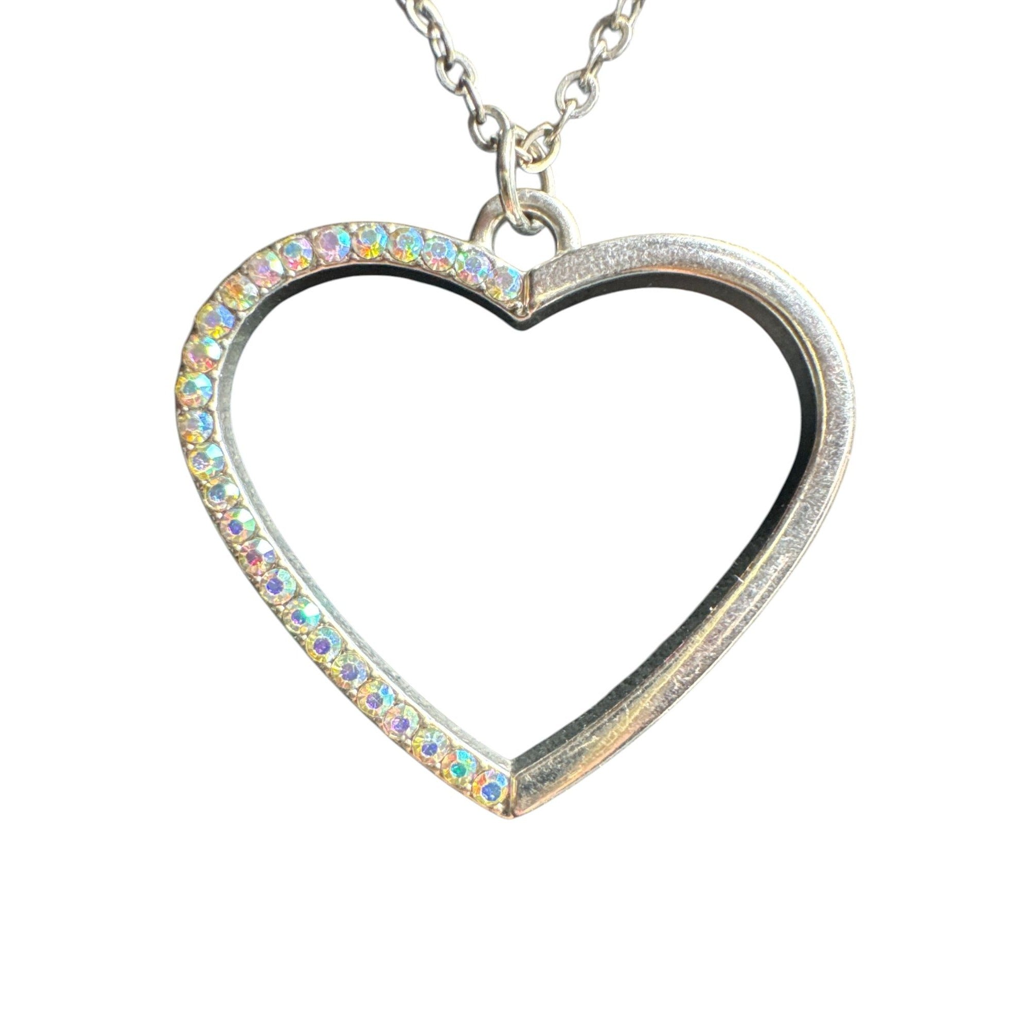 Crystal-Accented Silver-Tone Heart Pendant Necklace With Chain Elegant Open-Heart Design For Women