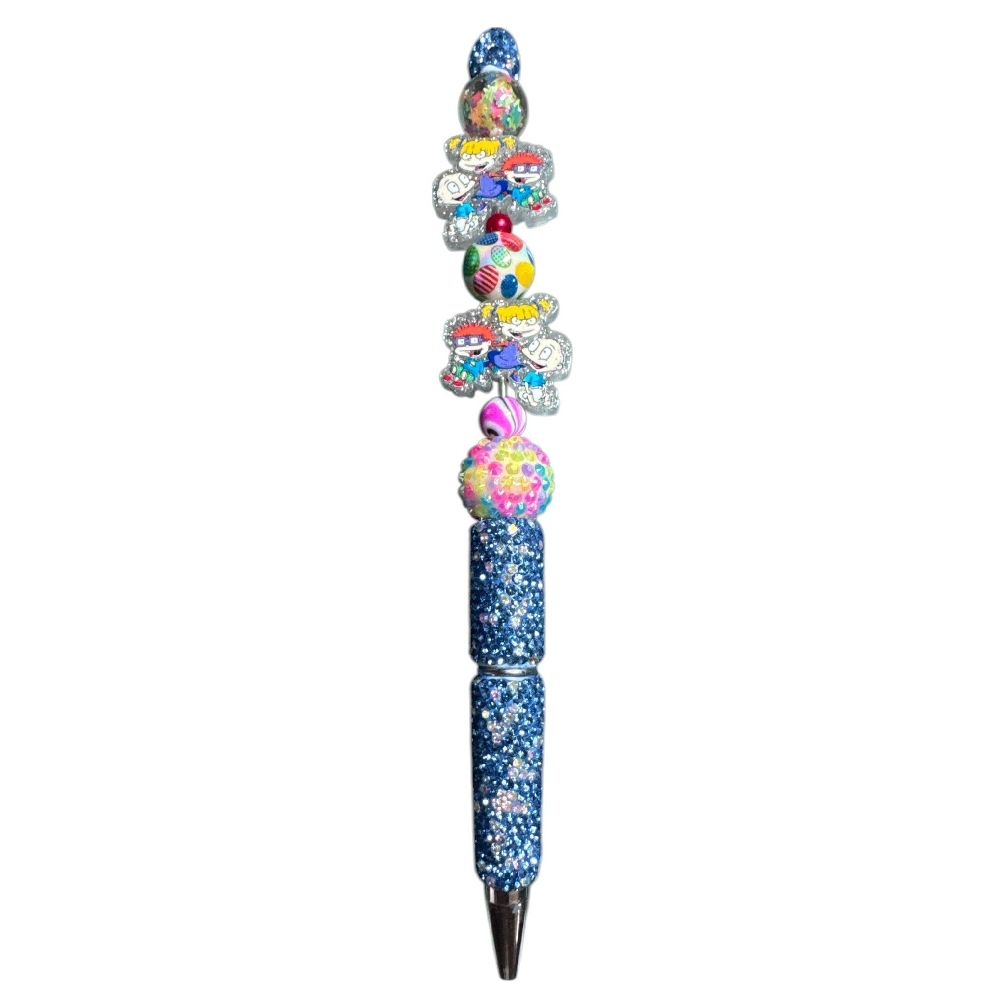 Rugrats-Themed Glitter Pen With 3D Beads & Star Accents - Double-Sided Design - Kids Stationery Gift