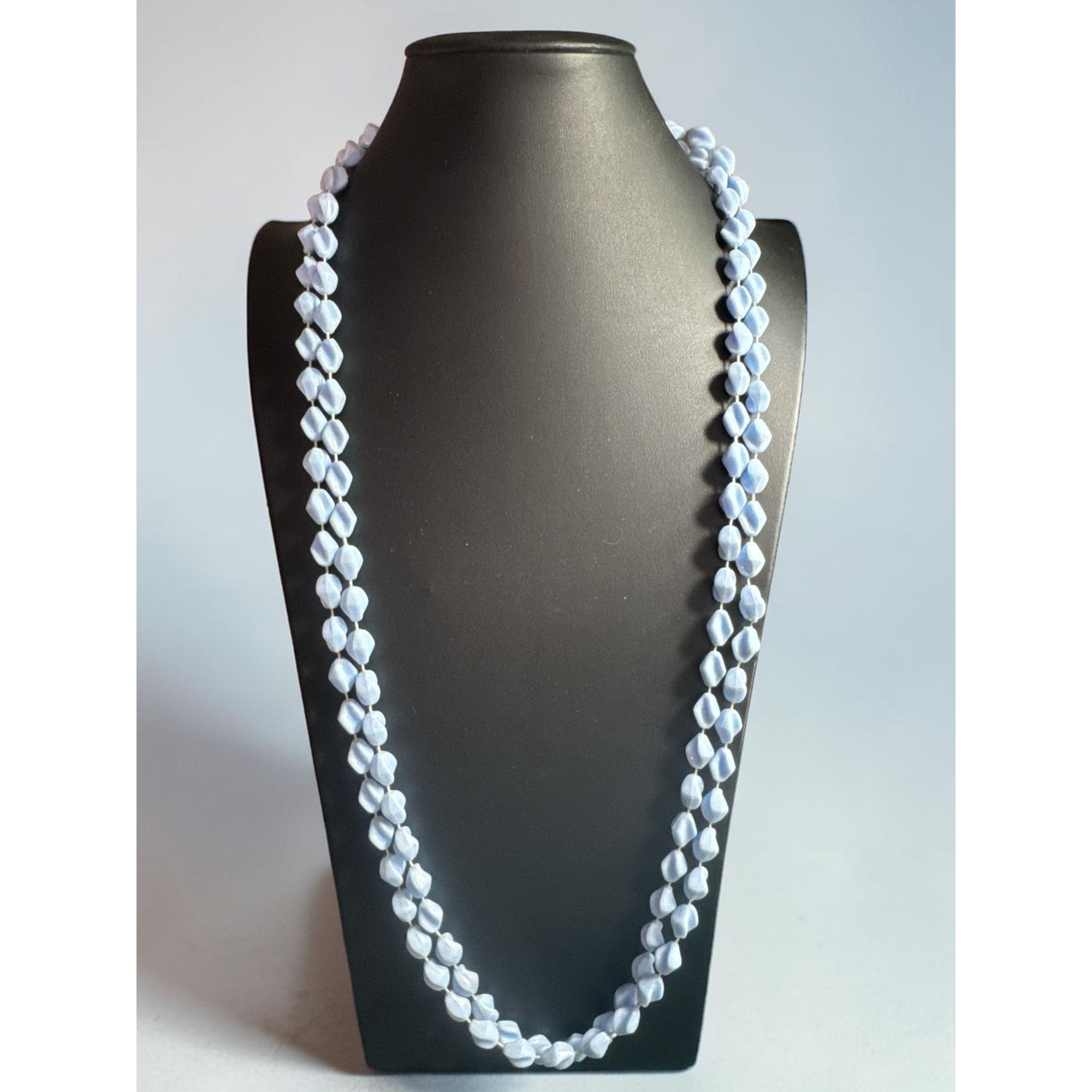 Light Blue Double-Strand Glass Bead Necklace Elegant Twisted Design 35-Inch Statement Jewelry For Women