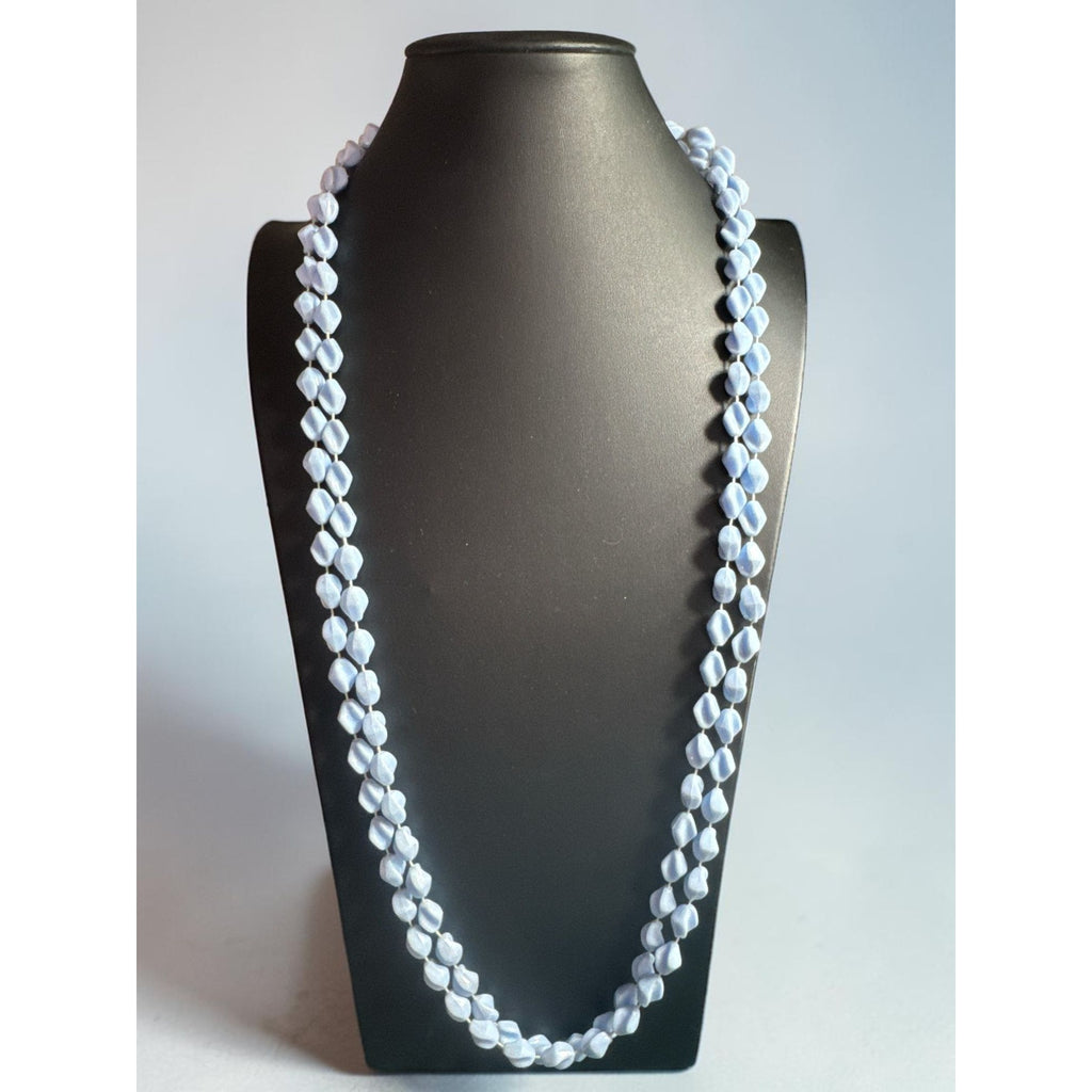 Light Blue Double-Strand Glass Bead Necklace Elegant Twisted Design 35-Inch Statement Jewelry For Women