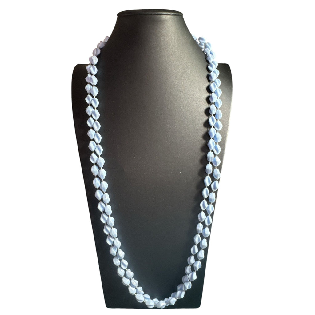 Light Blue Double-Strand Glass Bead Necklace Elegant Twisted Design 35-Inch Statement Jewelry For Women