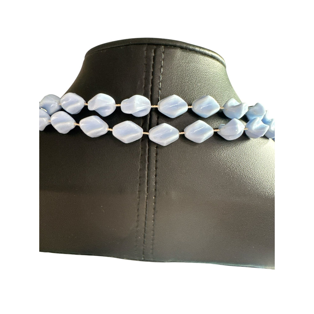 Light Blue Double-Strand Glass Bead Necklace Elegant Twisted Design 35-Inch Statement Jewelry For Women