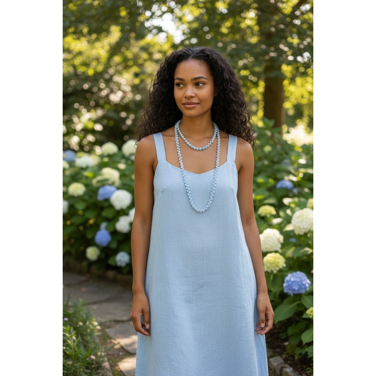 Light Blue Double-Strand Glass Bead Necklace Elegant Twisted Design 35-Inch Statement Jewelry For Women
