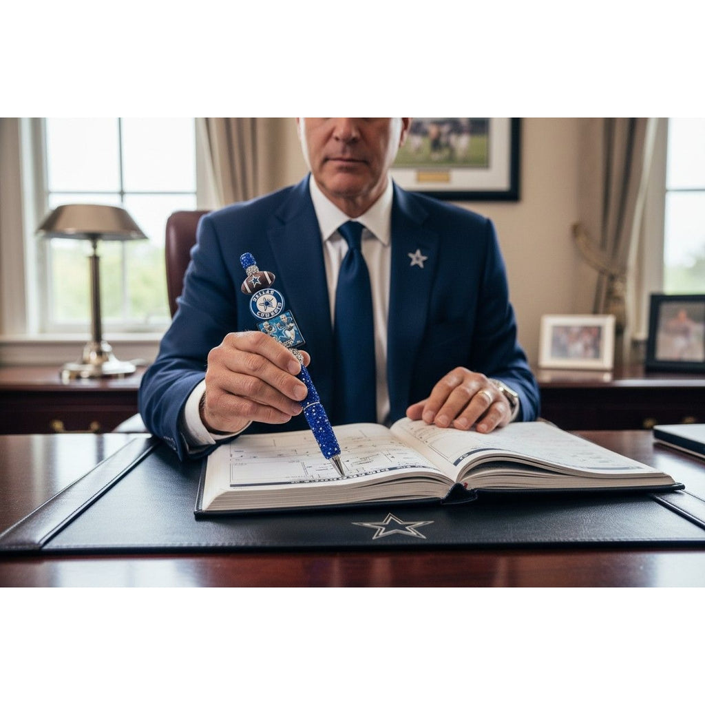 Dallas Cowboys Themed Decorative Pen With Glitter Accents & Team Logos