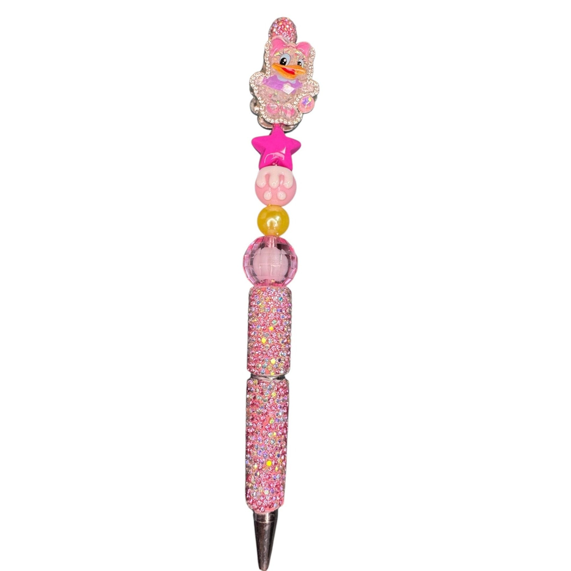 Kawaii Daisy Duck Pen Pink Rhinestone Bling Star Charm Cute Decorative Writing Pen