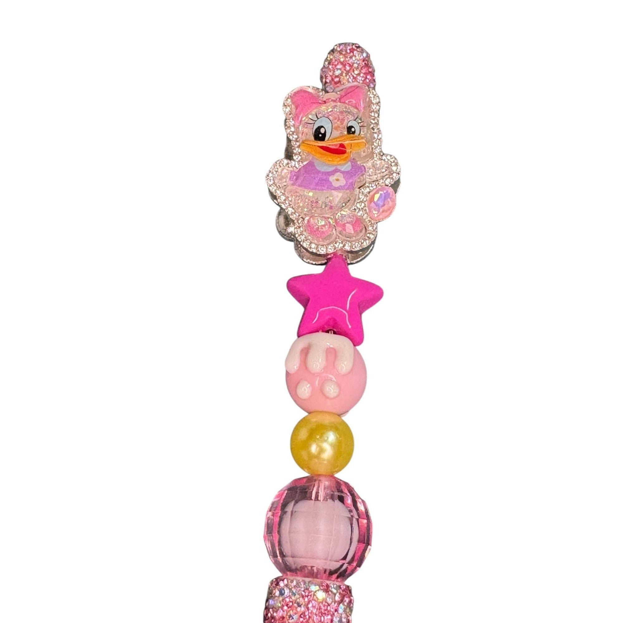 Kawaii Daisy Duck Pen Pink Rhinestone Bling Star Charm Cute Decorative Writing Pen