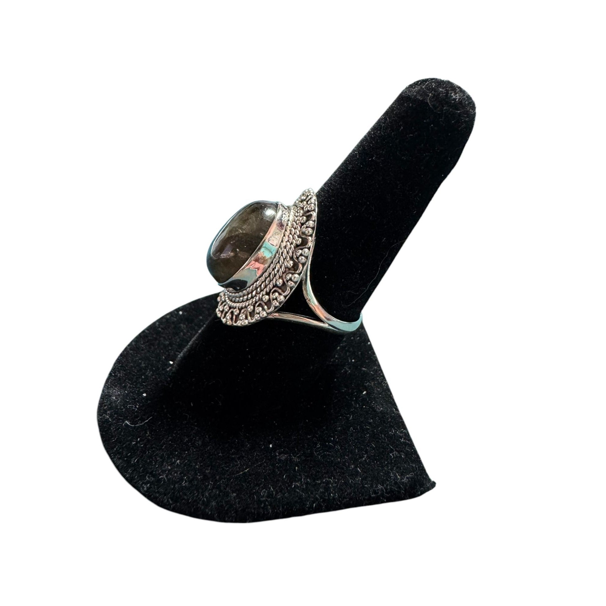 Vintage-Inspired Labradorite & Sterling Silver Statement Ring With Intricate Detailing