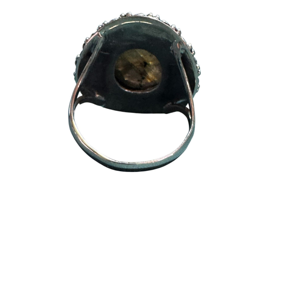 Vintage-Inspired Labradorite & Sterling Silver Statement Ring With Intricate Detailing