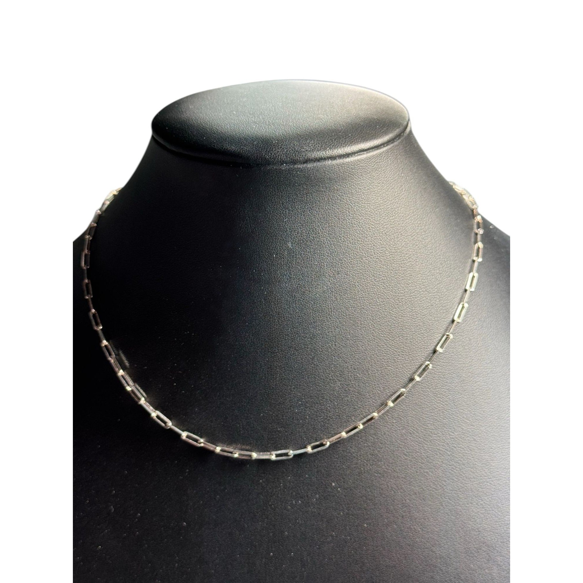 Sterling Silver 925 Italy Rectangular Link Chain Necklace – Modern Minimalist – Spring Ring Clasp