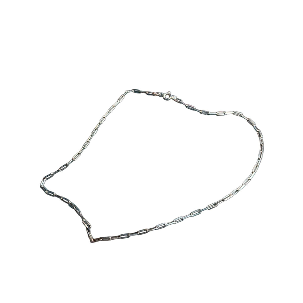 Sterling Silver 925 Italy Rectangular Link Chain Necklace – Modern Minimalist – Spring Ring Clasp
