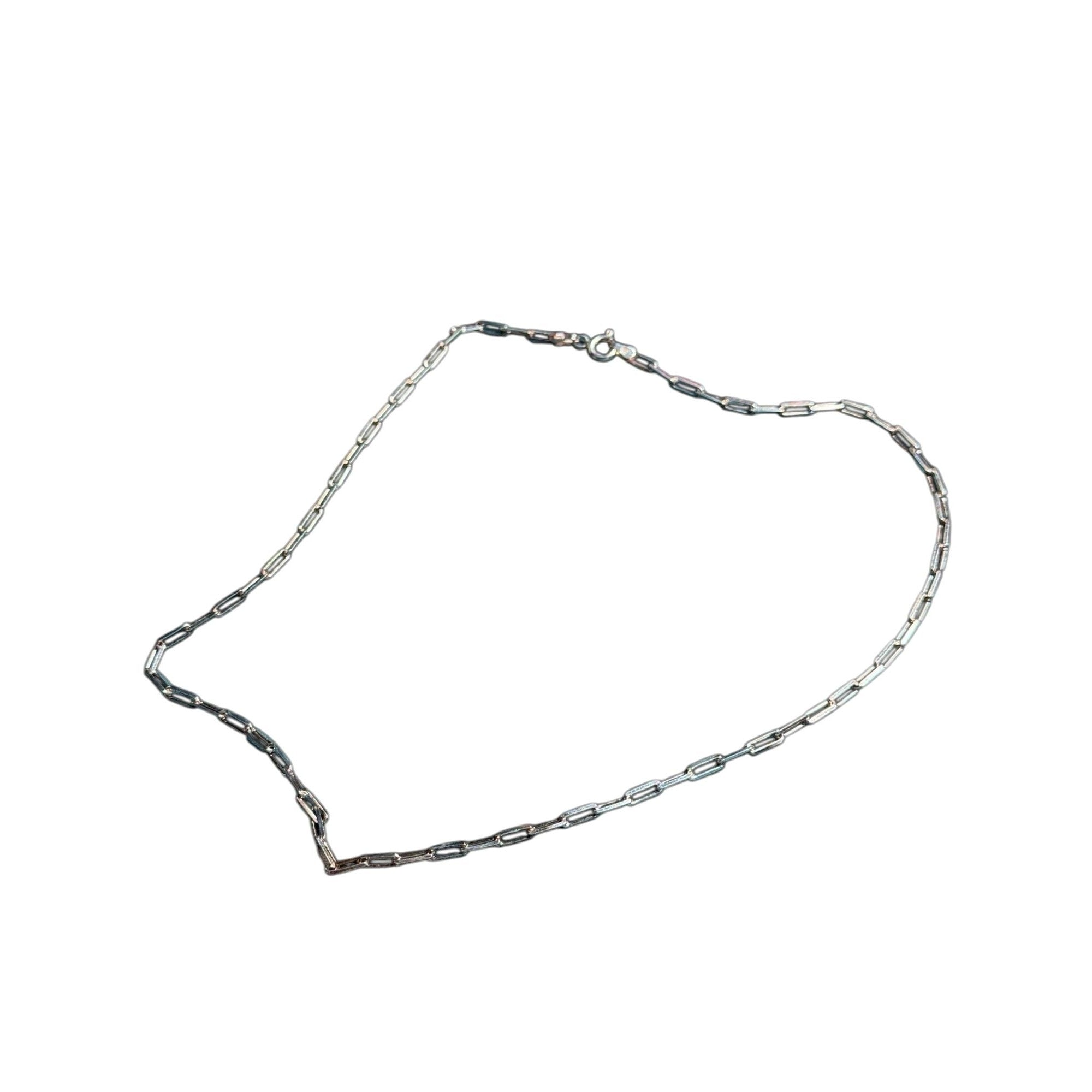 Sterling Silver 925 Italy Rectangular Link Chain Necklace – Modern Minimalist – Spring Ring Clasp