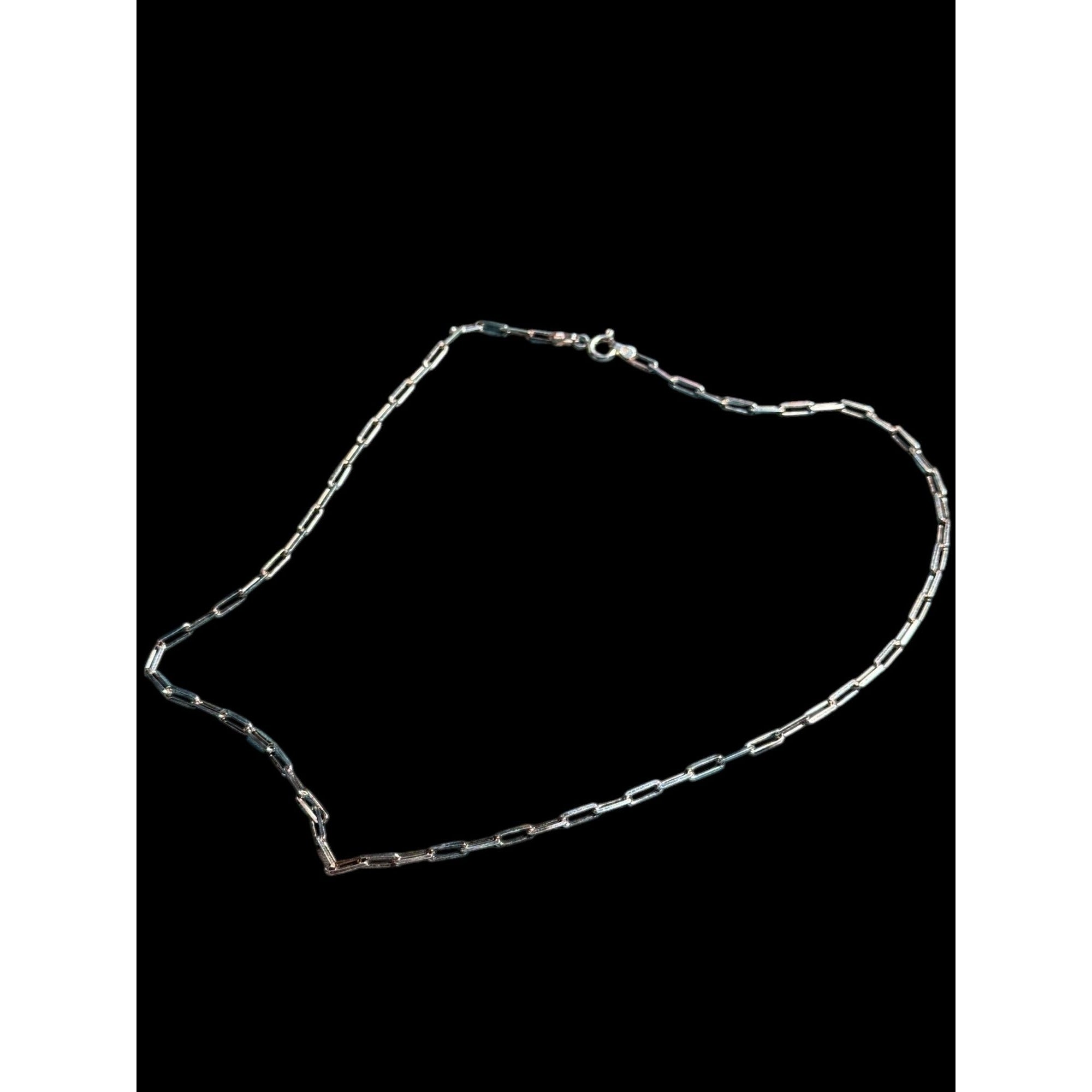 Sterling Silver 925 Italy Rectangular Link Chain Necklace – Modern Minimalist – Spring Ring Clasp