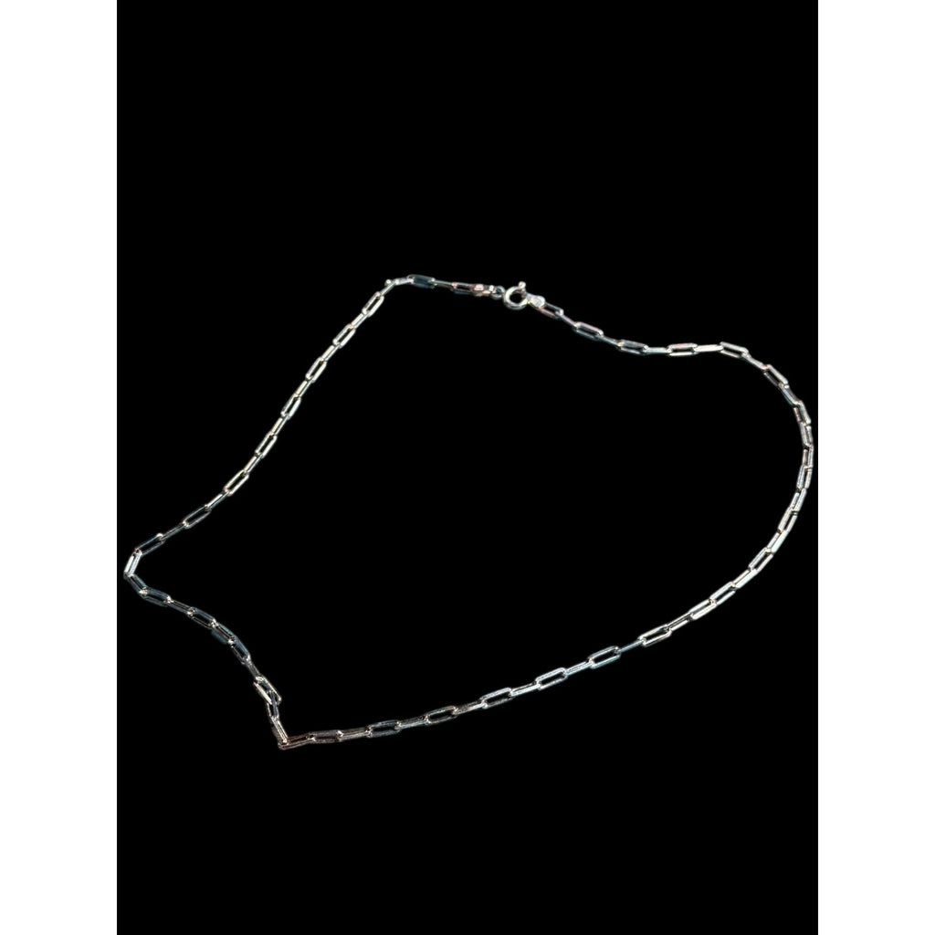 Sterling Silver 925 Italy Rectangular Link Chain Necklace – Modern Minimalist – Spring Ring Clasp