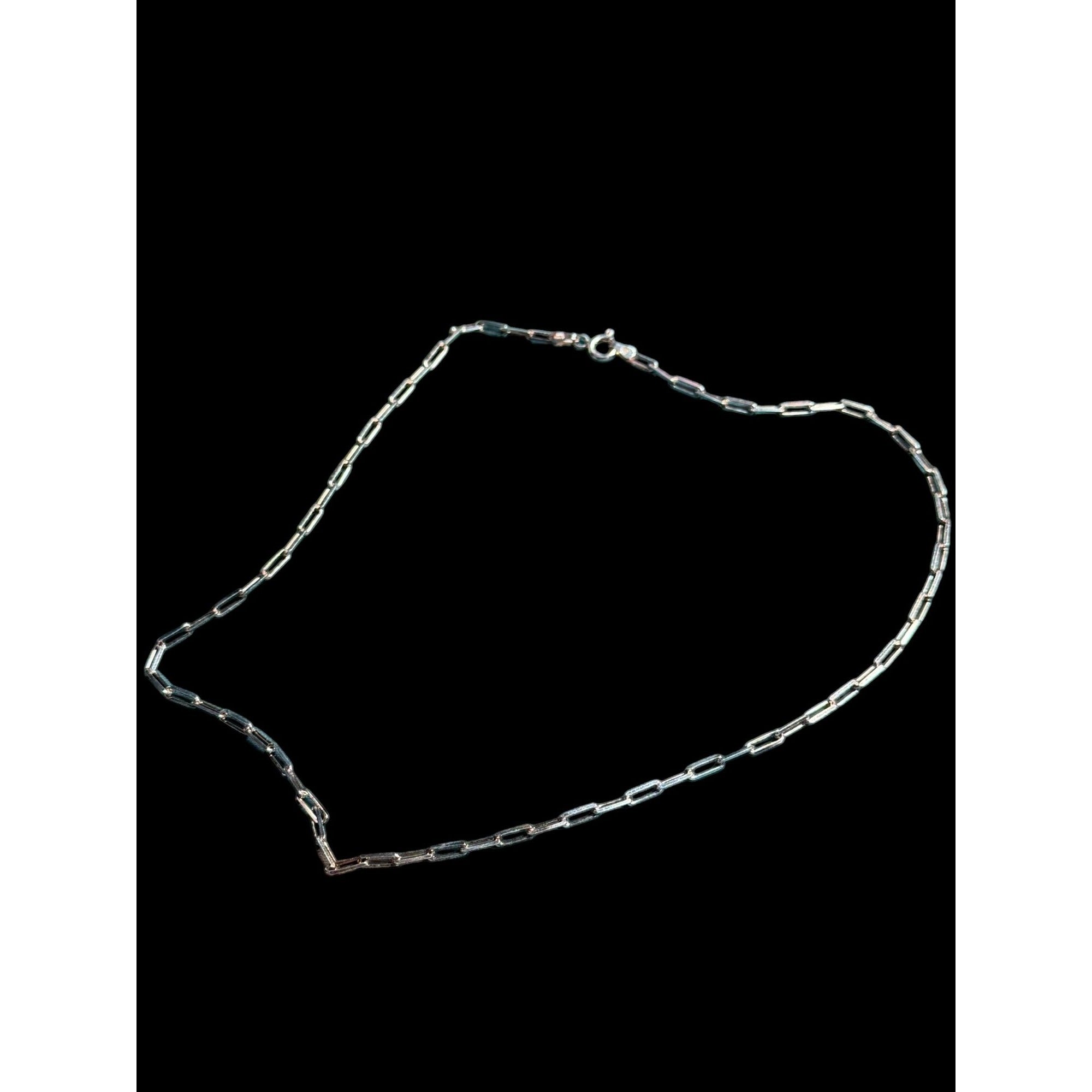 Sterling Silver 925 Italy Rectangular Link Chain Necklace – Modern Minimalist – Spring Ring Clasp