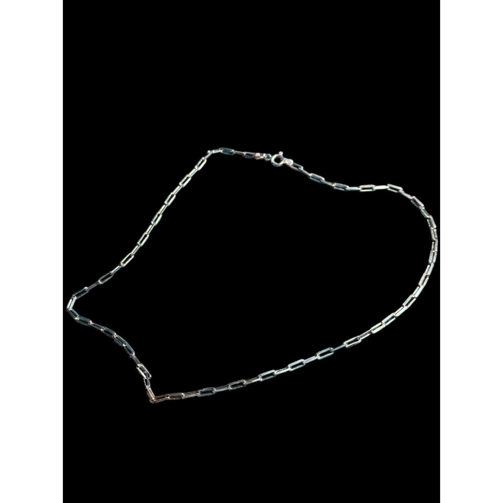 Sterling Silver 925 Italy Rectangular Link Chain Necklace – Modern Minimalist – Spring Ring Clasp