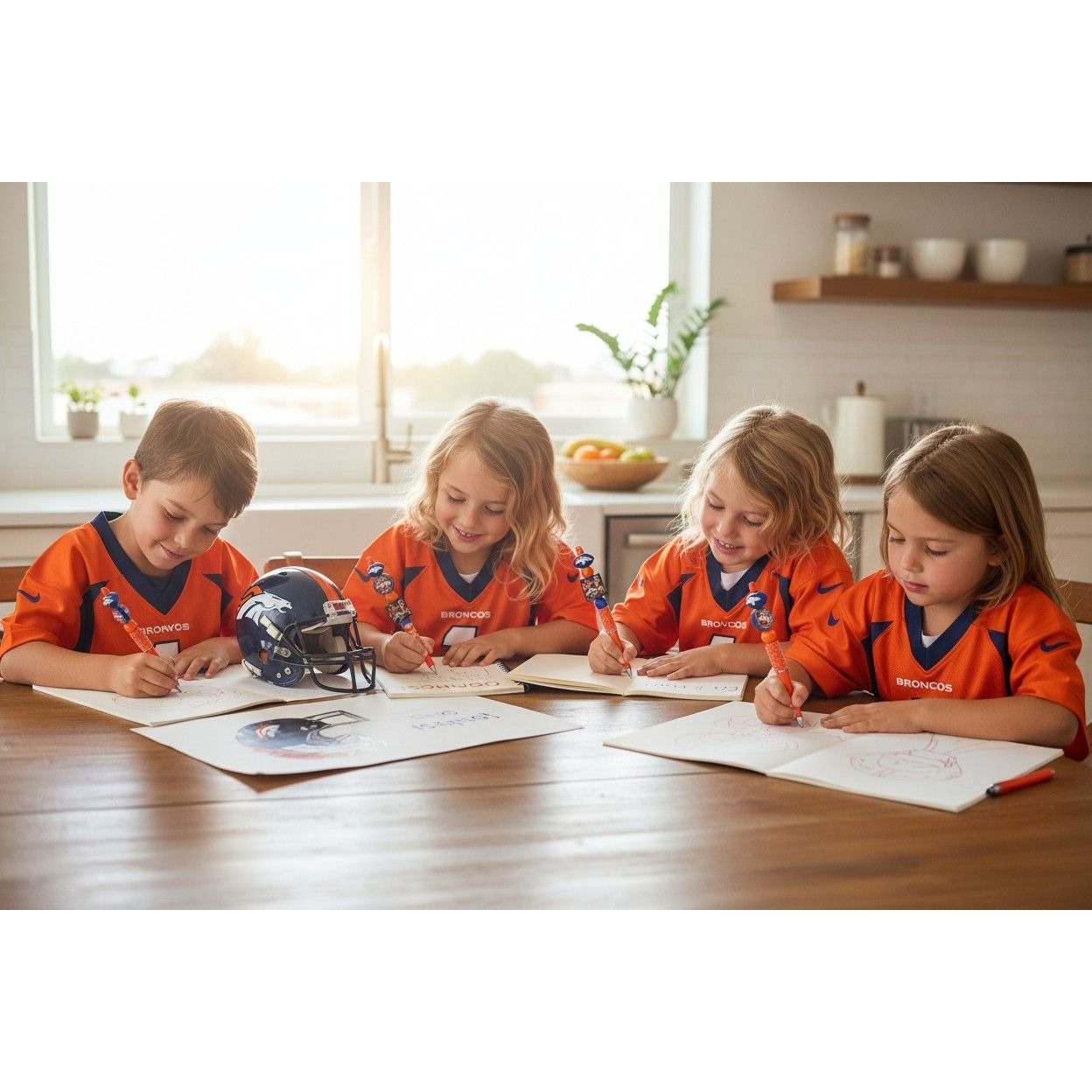 Denver Broncos Themed Glitter Grip Pen With Football Logo & Player Figurines - Fun NFL Writing Accessory