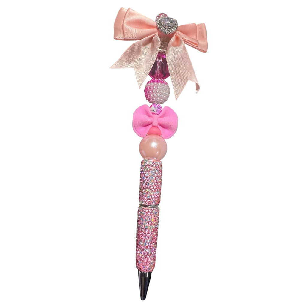 Sparkly Pink Decorative Pen with Bow Beads & Rhinestones - Fun Writing Accessory for Kids & Teens
